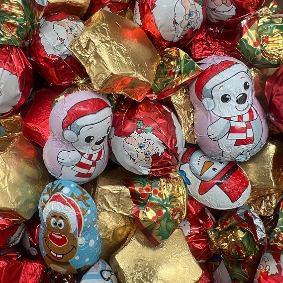 Christmas Foiled Assortment Mix - 20 Christmas Foil Wrapped Chocolate Shapes - Great Stocking or Party Bag Filler
