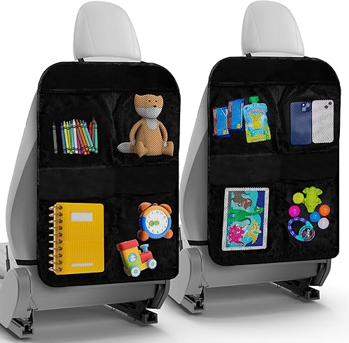 Paquete de 2 alfombrillas protectoras para asiento trasero, organizador de automóvil para niños, organizador de almacenamiento de automóvil,