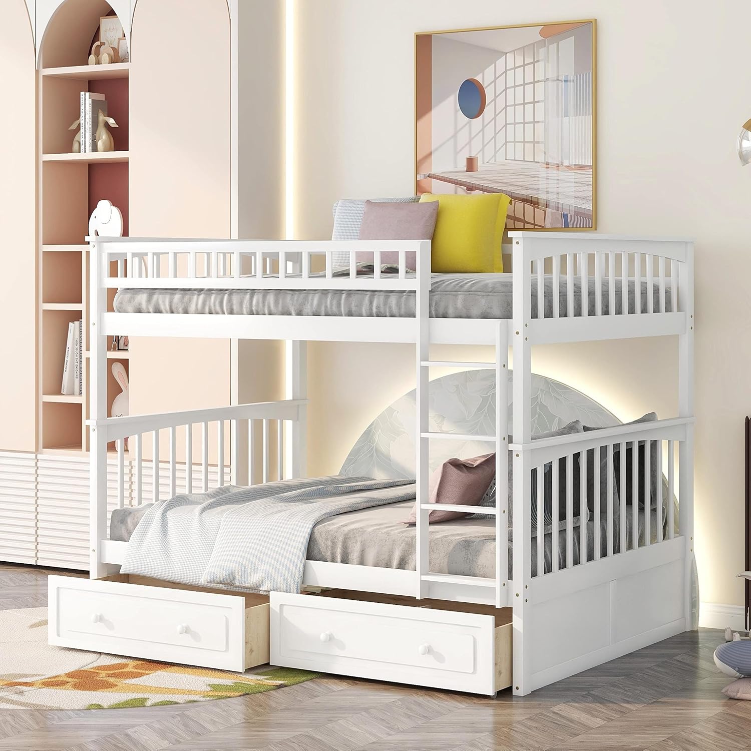 Harper & Bright Designs Kids Bunk Beds with 2 Drawers, Solid Wood Convertible Two