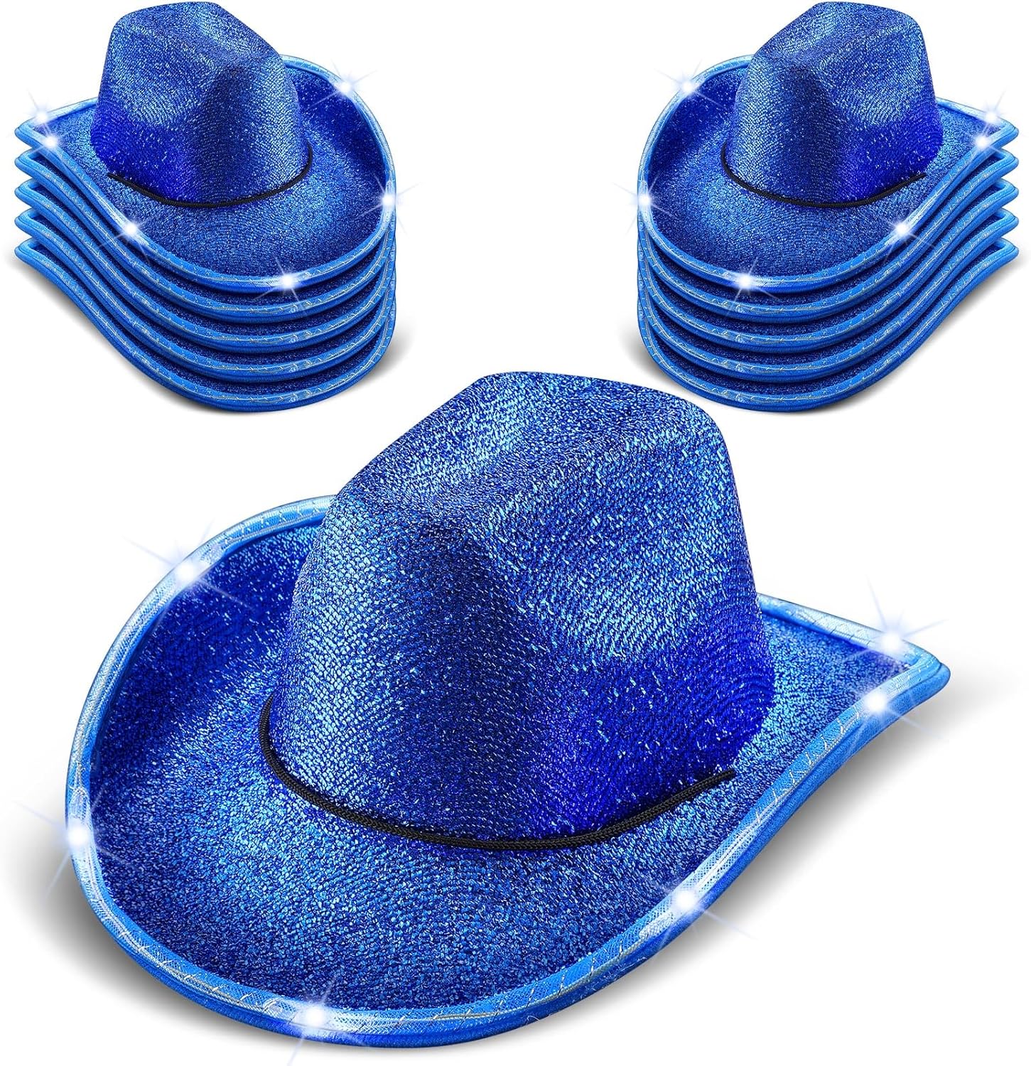 Kigeli 10 Pcs Lights LED Cowboy Hat LED Flashing Hat for Western Cowboy Women Men Role Play (Royal Blue,Holographic)
