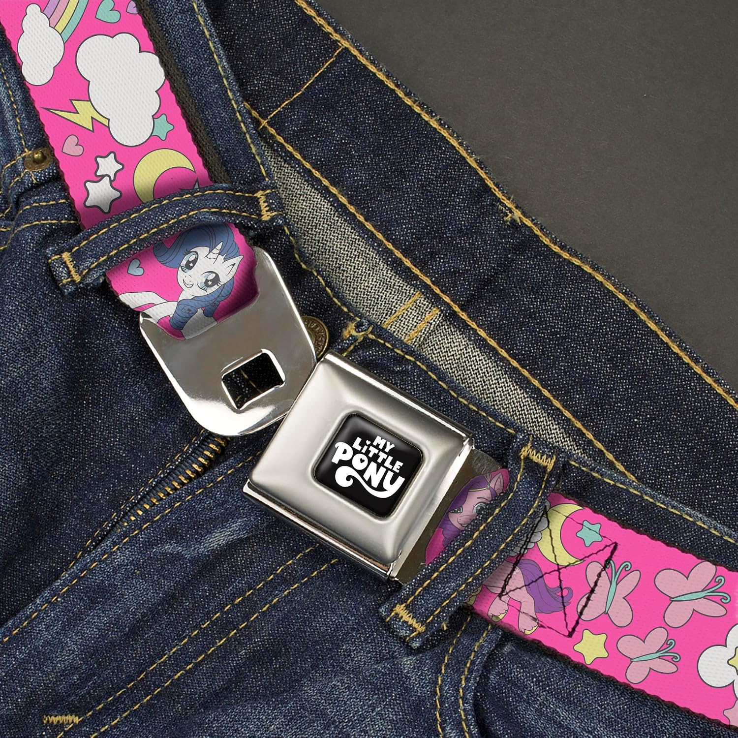 My Little Pony Belt, Seatbelt Buckle Belt, My Little Pony Ponies and Cutie Marks Collage Multi Color, Adjustable
