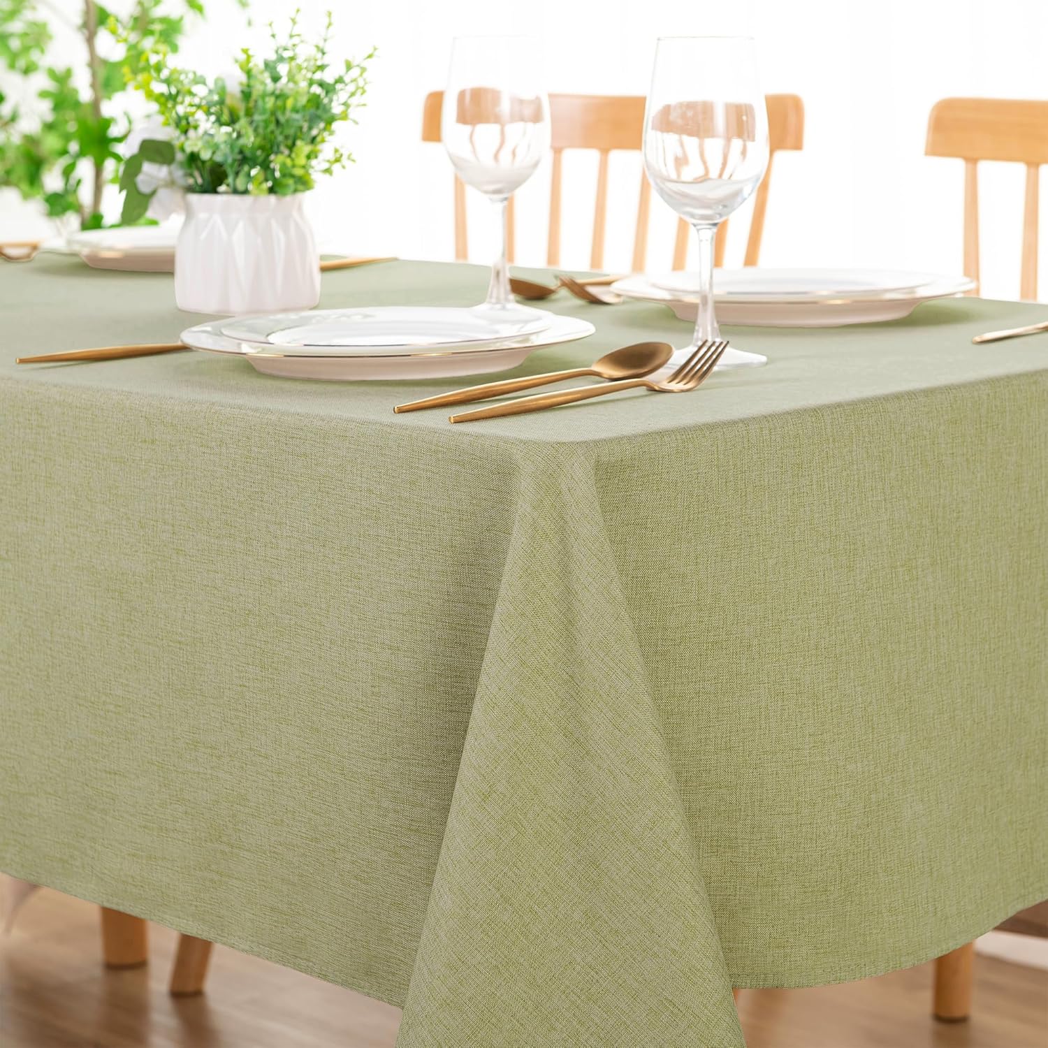 DWCN Rectangle Faux Linen Tablecloth – Textured Waterproof Spill-Proof Wrinkle a…