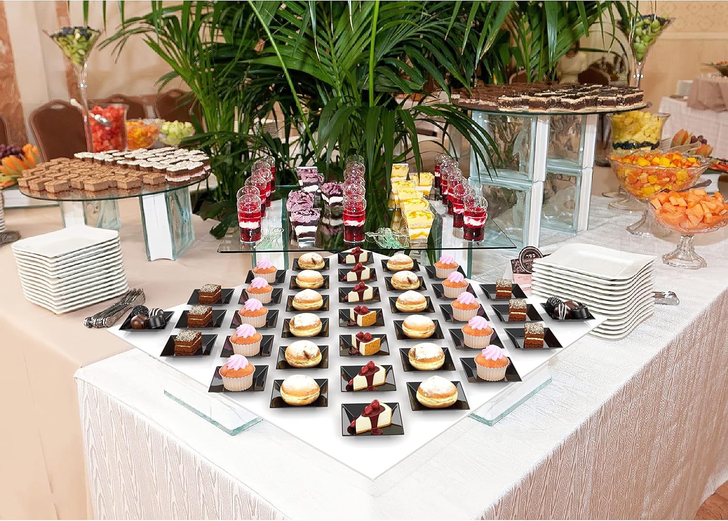 Exquisite Mini Disposable Appetizer Plates - 1200 Pack 2.95" x 2.95" Black Plastic Dessert Plates - Elegant Design for Weddings, Birthdays, and Formal Parties - Stackable and Convenient - BPA Free