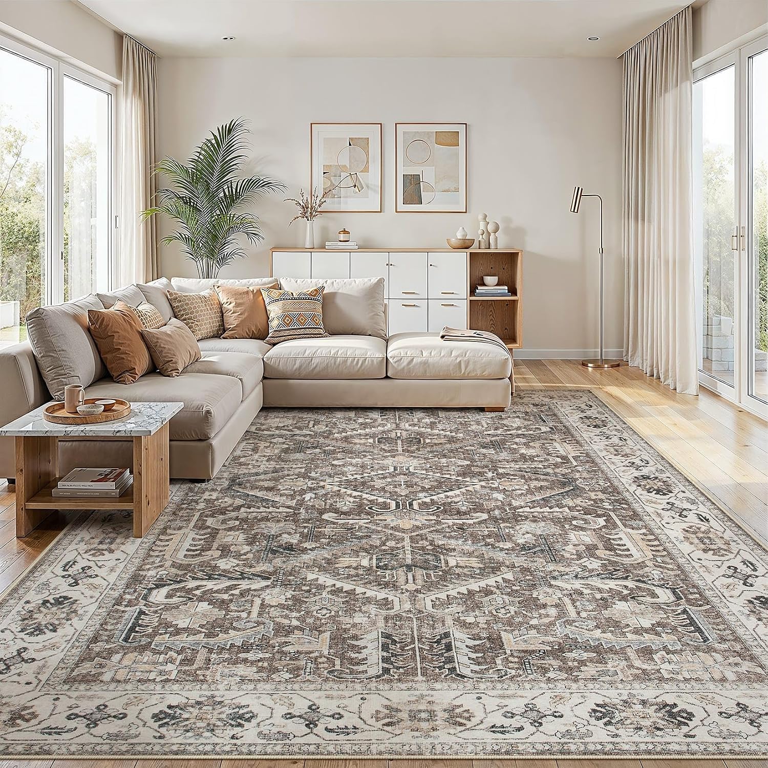 9x12 Area Rugs for Living Room Large Washable Rug Vintage Brown