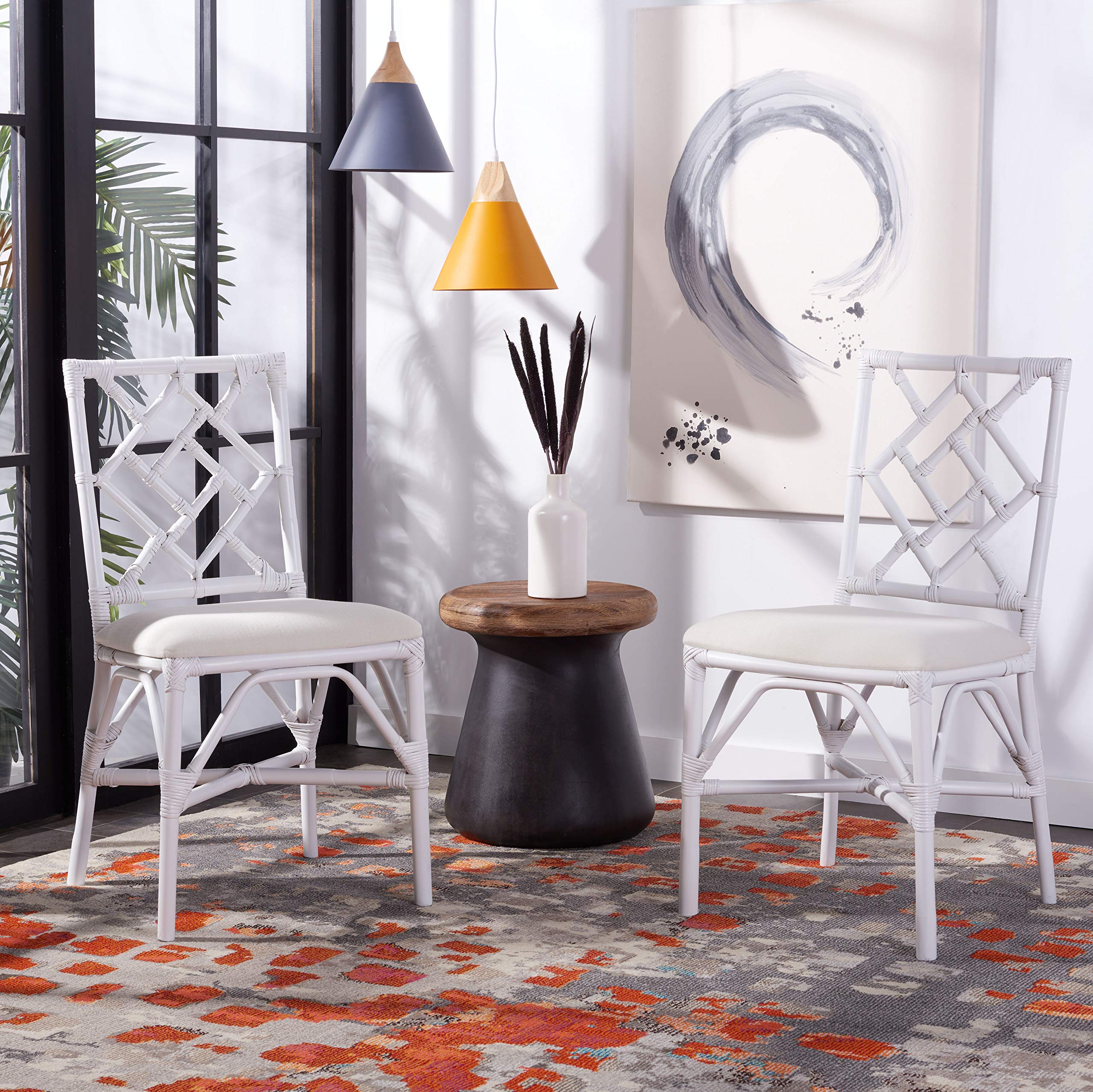 Safavieh Home Bhumi Coastal White Rattan Cushion (Set of 2) Accent Chair SIMILAR TO STOCK PHOTO