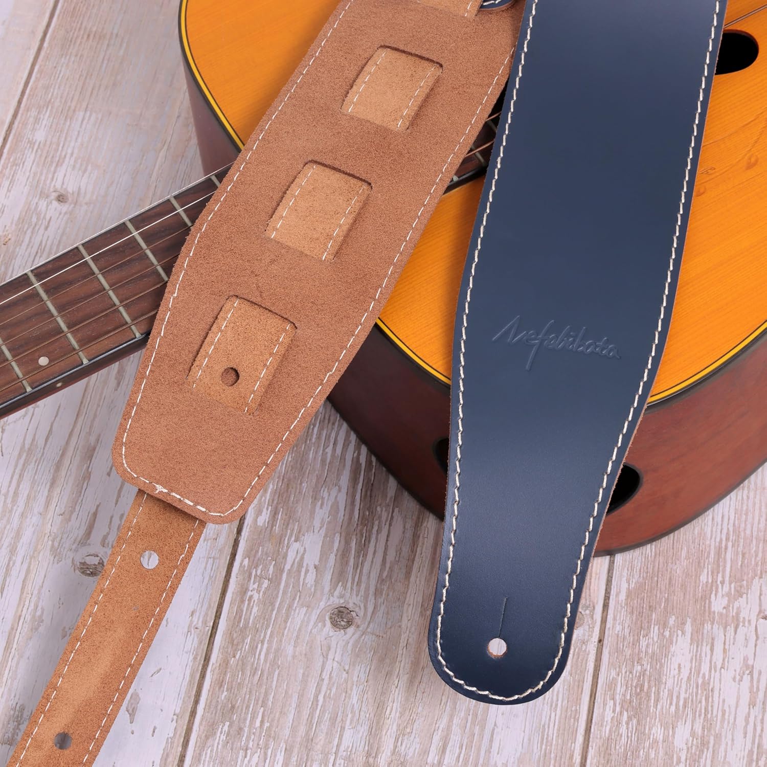 Nefelibata Guitar Strap 3", Full Grain Leather Blue, Lightweight and Soft Guitar Straps for Acoustic, Bass and Electric Guitar