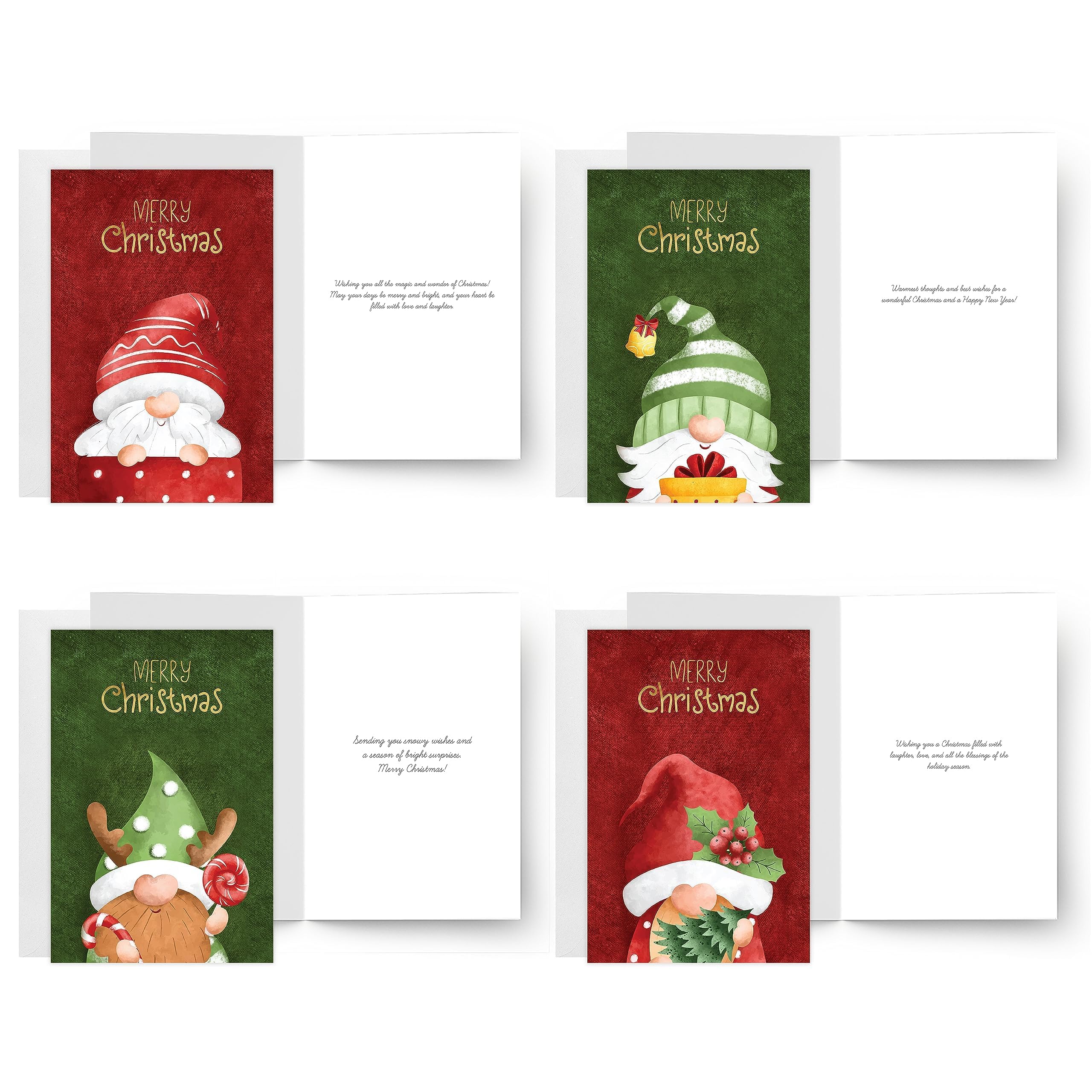 easykart labels Lot de 60 cartes de nain de Noël avec enveloppes et autocollants à sceller, 4 motifs de Père Noël sur le thème de Noël avec effet pliant doré, 17,1 x 11,4 cm pour les amis, la famille