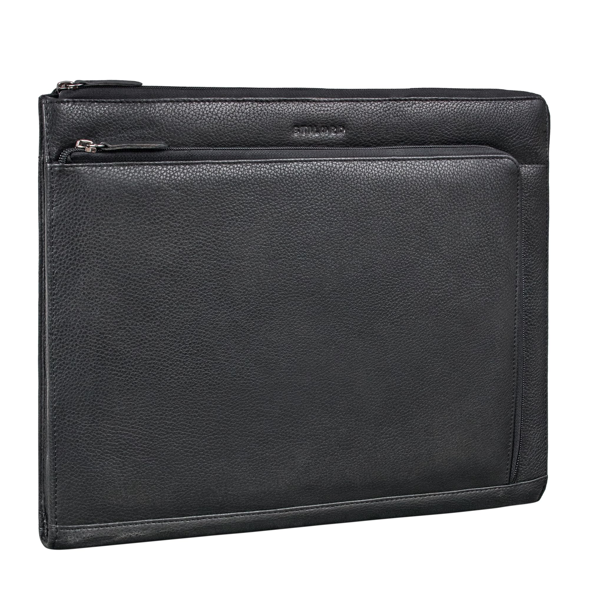 STILORD Stefano Elegante Carpeta de Piel para Documentos e Portatil 14-15 - Bolso Ordenador Prtátil Hombre y Mujer Cuero Auténtico - Ideal como Maletín de Negocios Color:obsidiana Negro