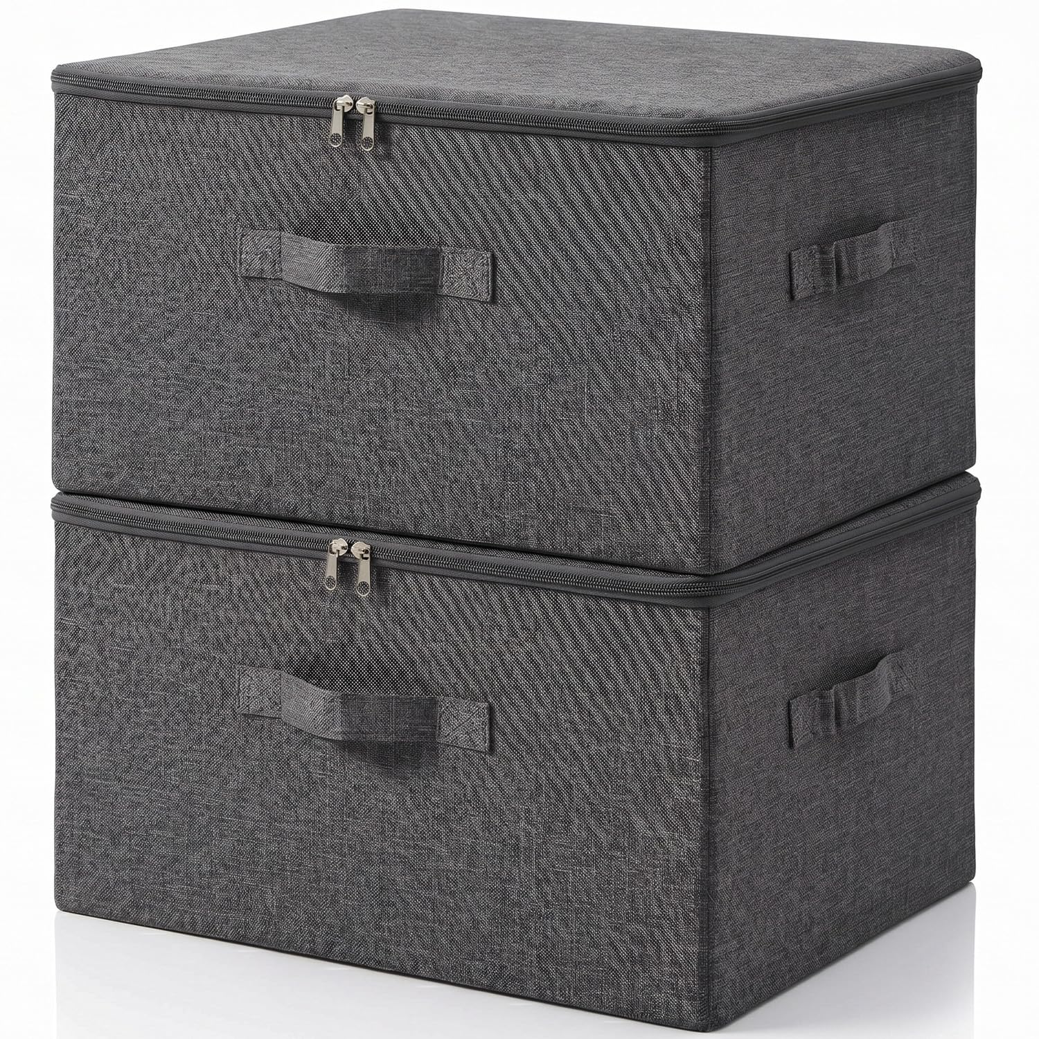 2PCS Fabric Storage Boxes with Lids,Large Moving Boxes,Grey Packing Boxes,Clothes Storage Bags with Zips,Small Collapsible Storage Box with 3 Reinforced Handles for Toy/Towel/Duvet Storage(XXL)