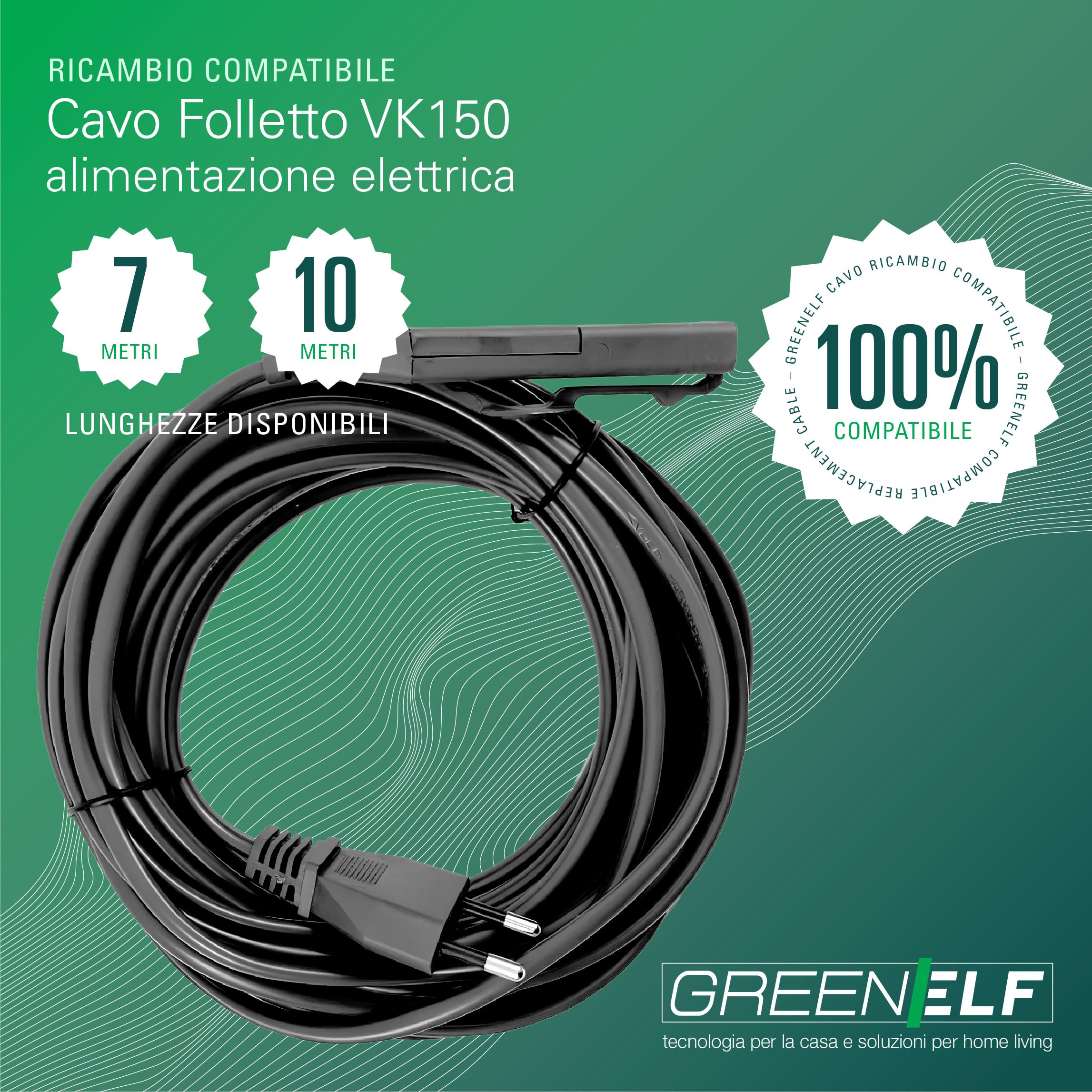 Cavo Alimentazione Originale Folletto VK150 – 10 Metri – Ricambio Modello 48905