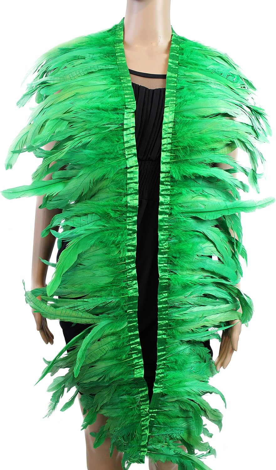 9 Color 2 Yard Long,8-10 inch Height Rooster Coque Feather Fringe Trim, for Skirt Dress Costume Roster Feather Trim (Green Color)