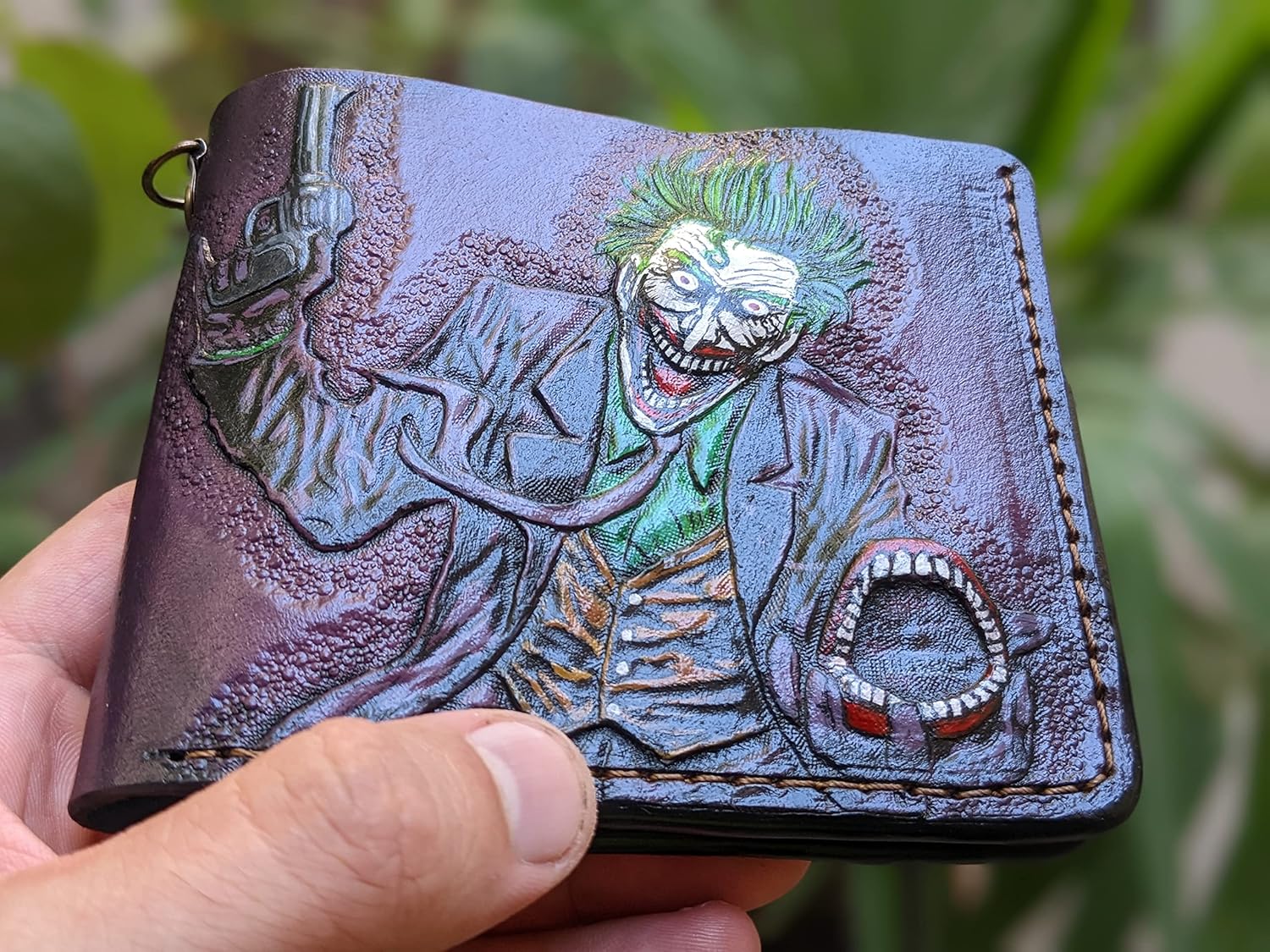 Men's 3D Genuine Leather Wallet, Hand-Carved, Hand-Painted, Leather Carving, Custom wallet, Personalized wallet, Joker, Laugh HA HA HA, Smile, Face, Why So Serious, Mouth