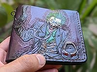 Vista 1 de Men's 3D Genuine Leather Wallet, Hand-Carved, Hand-Painted, Leather Carving, Custom wallet, Personalized wallet, Joker, Laugh HA HA HA, Smile, Face