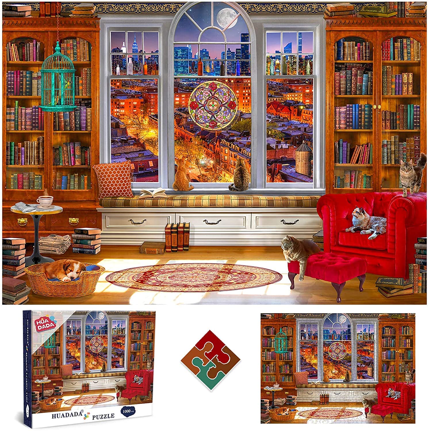 1000 Piece Jigsaw Puzzles for Adults | Moonlit Library Time | Fun Library Puzzles 1000 Pieces for Adults Gifts