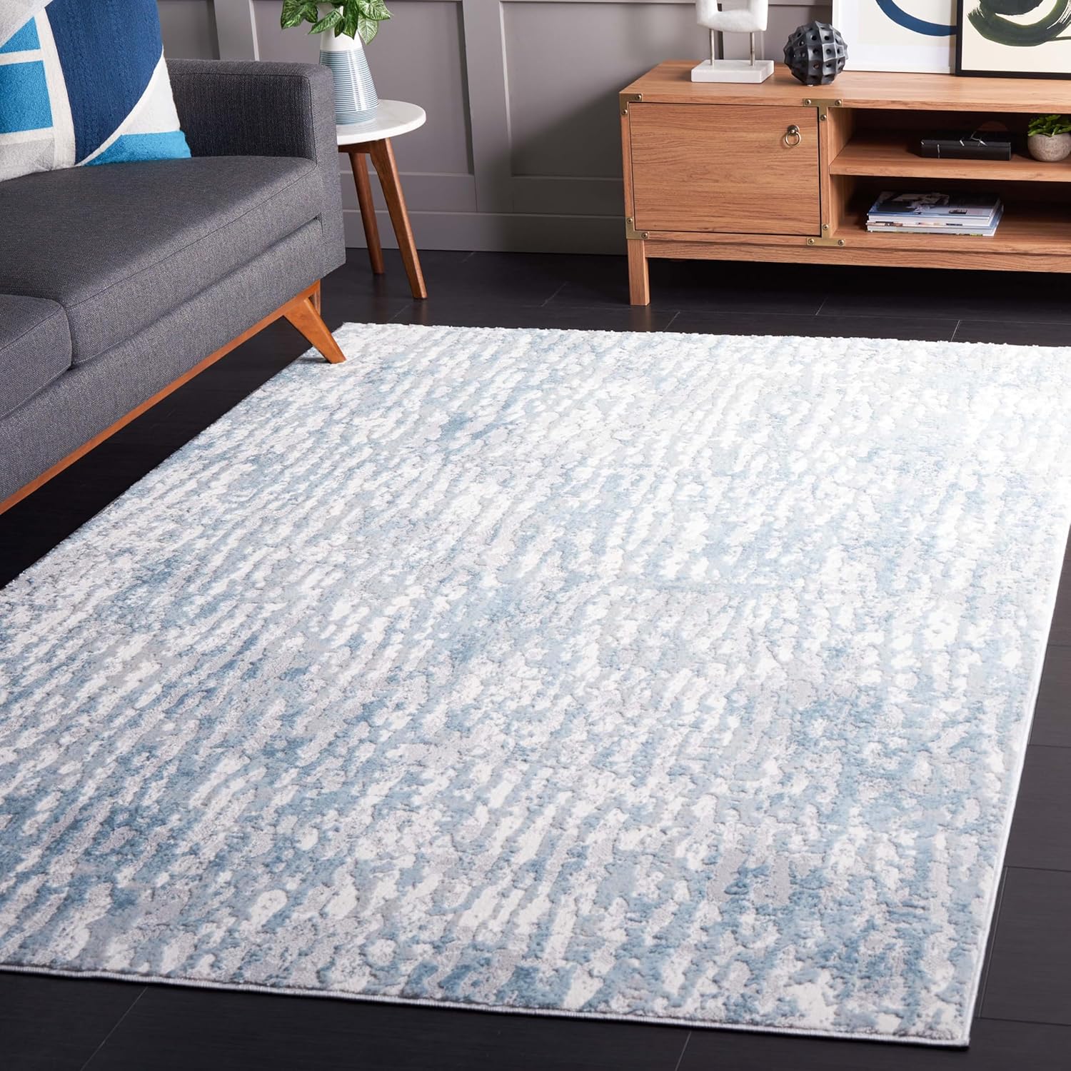 SAFAVIEH Lagoon Collection Accent Rug - 4' x 6', Blue & Grey, Modern Abstract Design, Non-Shedding & Easy Care, Ideal for High Traffic Areas in Entryway, Living Room, Bedroom (LGN580M)