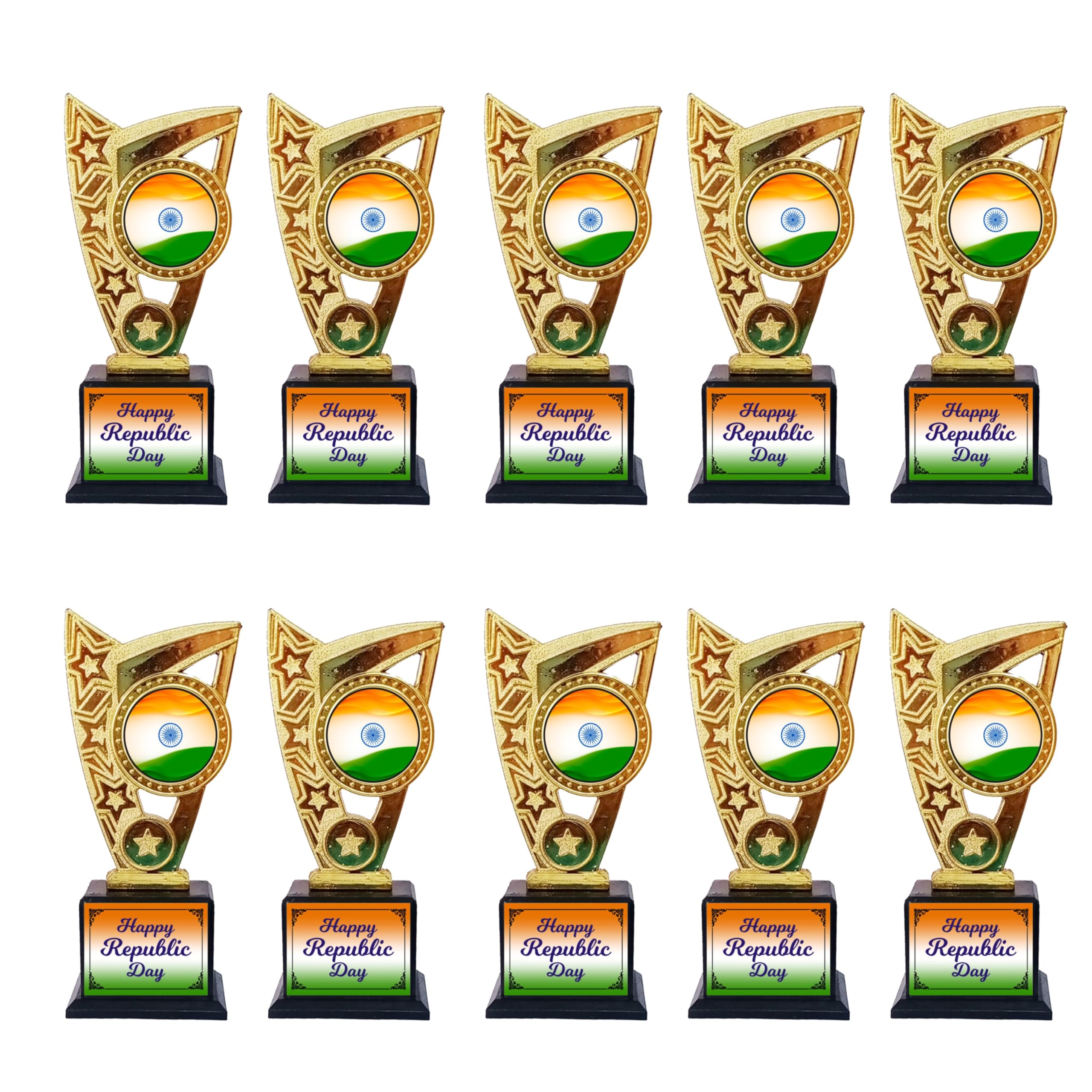 Republic Day Trophy with Indian Flag Design, Gold Star Awards Stand, Decorative Base, Perfect for School and Office Functions (10)-picture-30