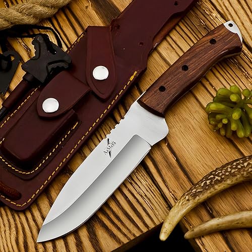 Miniatura 6 de Azmera Bushcraft - Cuchillo de caza con iniciador de fuego, cuchillo de supervivencia de hoja fija de acero inoxidable, cuchillo hecho a mano con