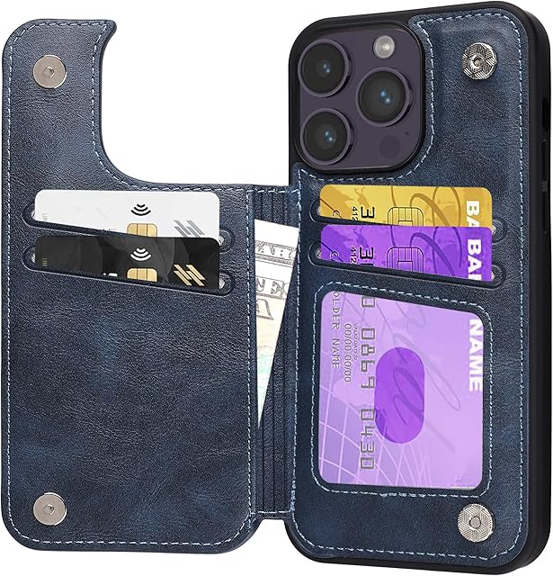 Kedoo for iPhone 14 Pro Wallet Case with Card Holder,PU Leather RFID Blocking Card Slot,Double Magnetic Clasp and Durable Shockproof Cover 6.1 Inch,Blue