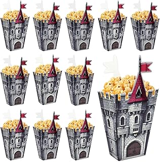 20Pcs Medieval Castle Popcorn Boxes Disposable Cardboard Snack Cookie Treat Box Popcorn Containers for Halloween Knight Themed Parties Mardi Gras Medieval and Party Supplies