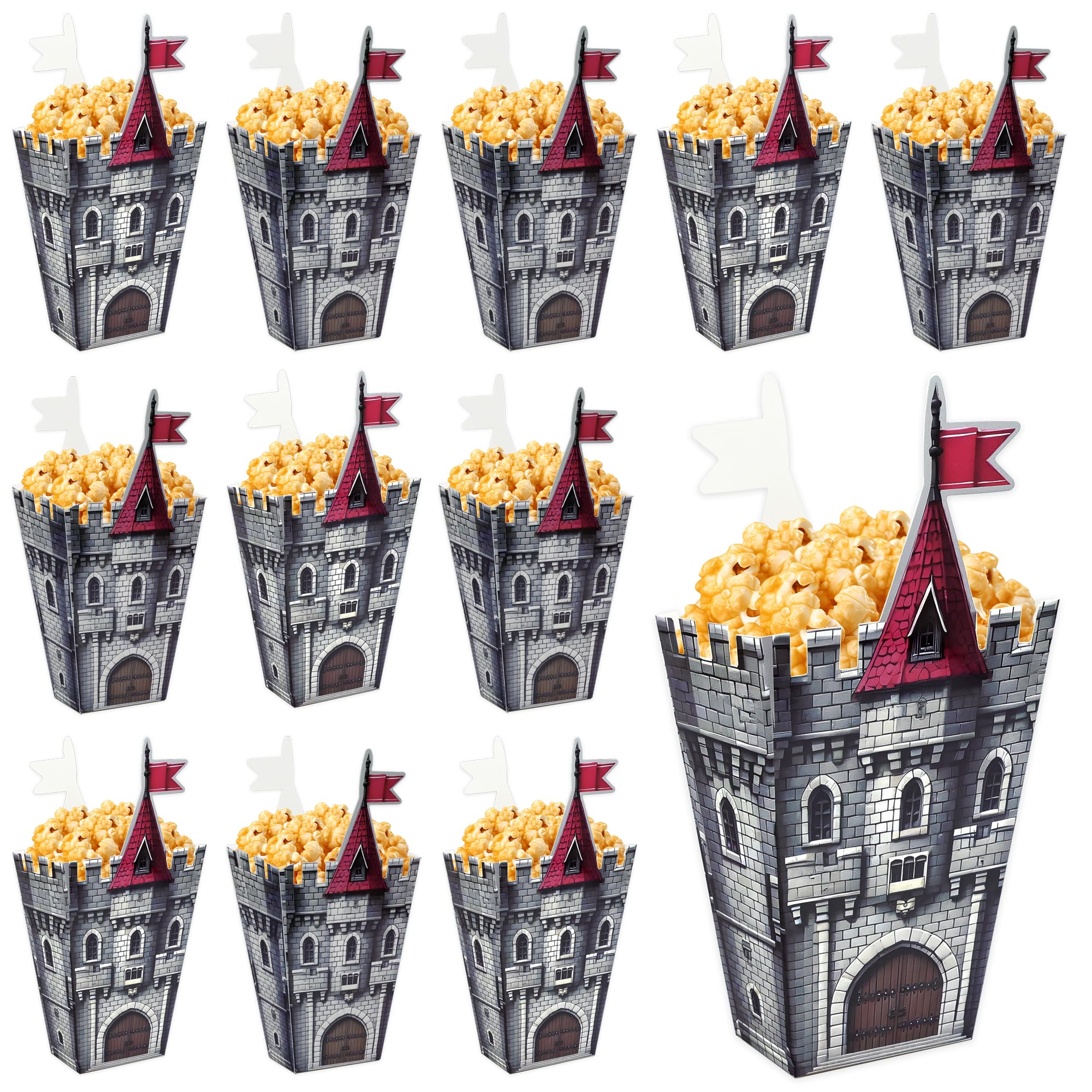 20Pcs Medieval Castle Popcorn Boxes Disposable Cardboard Snack Cookie Treat Box Popcorn Containers for Halloween Knight Themed Parties Mardi Gras Medieval and Party Supplies