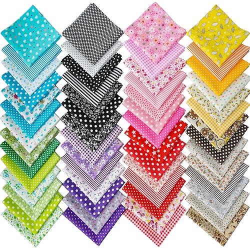 Misscrafts 56pcs Quilting Fabric 100% Cotton Craft Fabric Bundle 10x10 Inches Squares Fat Quarters Multicolored for Patchwork DIY Sewing Scrapbooking