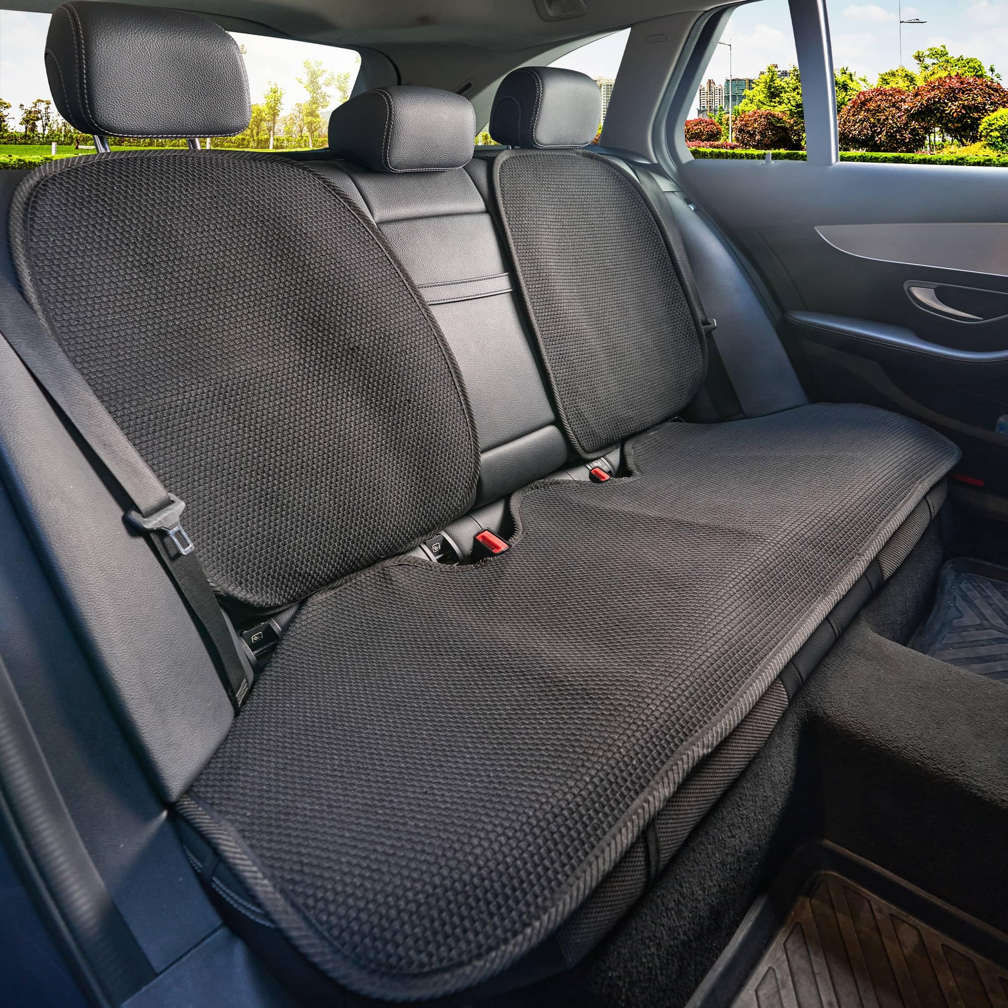 Universal Autositzauflage Sitzmatte 5-teilig in Schwarz – Autositzbezüge Universal für PKW & SUV – Premium Schonbezüge Komplettset, für Vorder- und Rücksitze