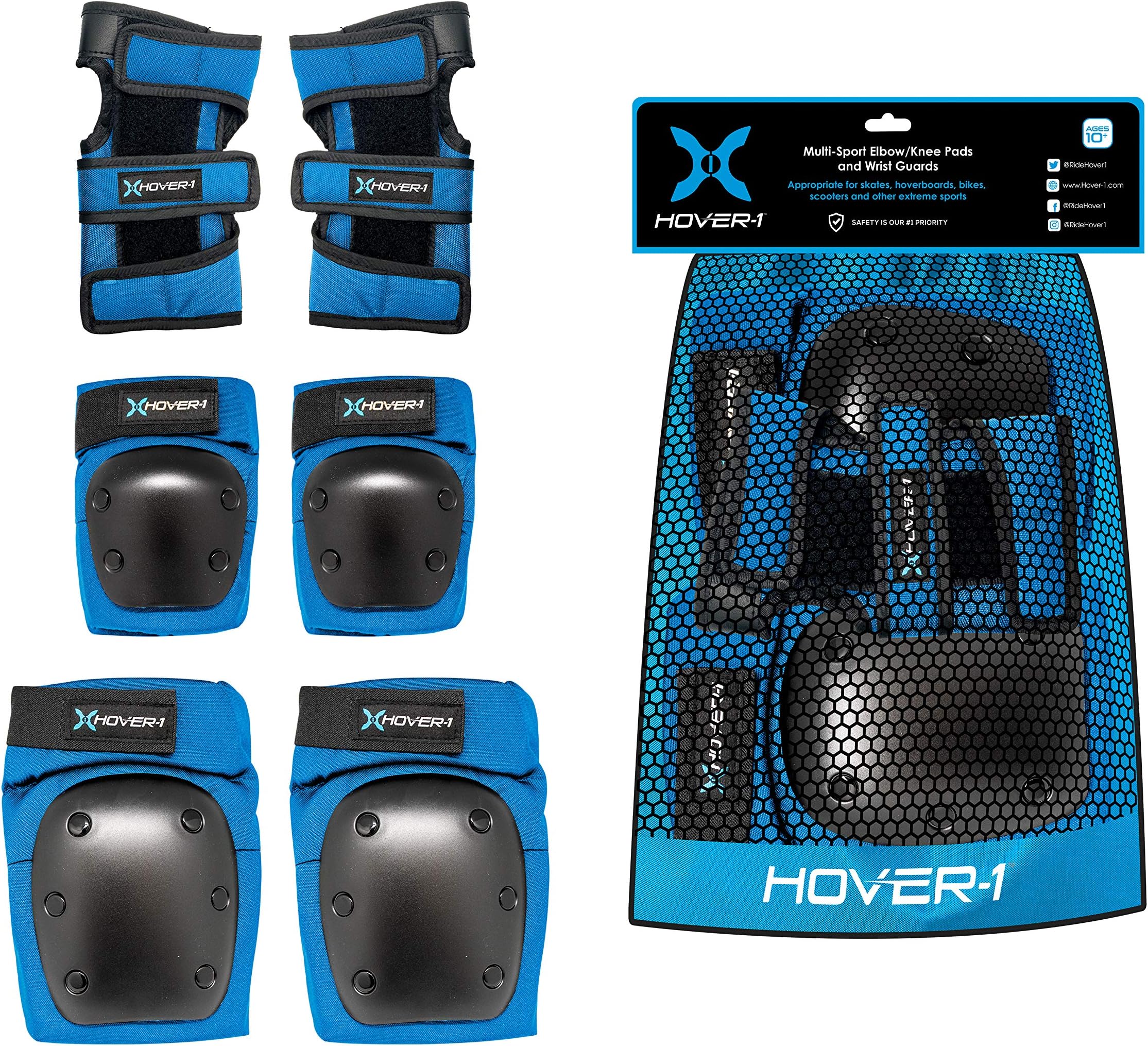 Hover-1 Protective Elbow Pads, Knee Pads, Wrist Guards, Padded Shorts, Tank Top, T-Shirt - Hard PP Shells for Impact Resistance & EVA Foam Protective Padding for Skating, Hoverboards, E-Scooters