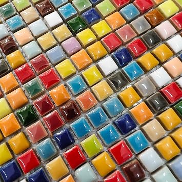 Hominter Colorful Ceramic Mosaic Mini Square Glossy Porcelain Tile for DIY Crafts, Backsplash in Kitchen or Bathroom, Wall Decor & Art Projects 5 Square Feet