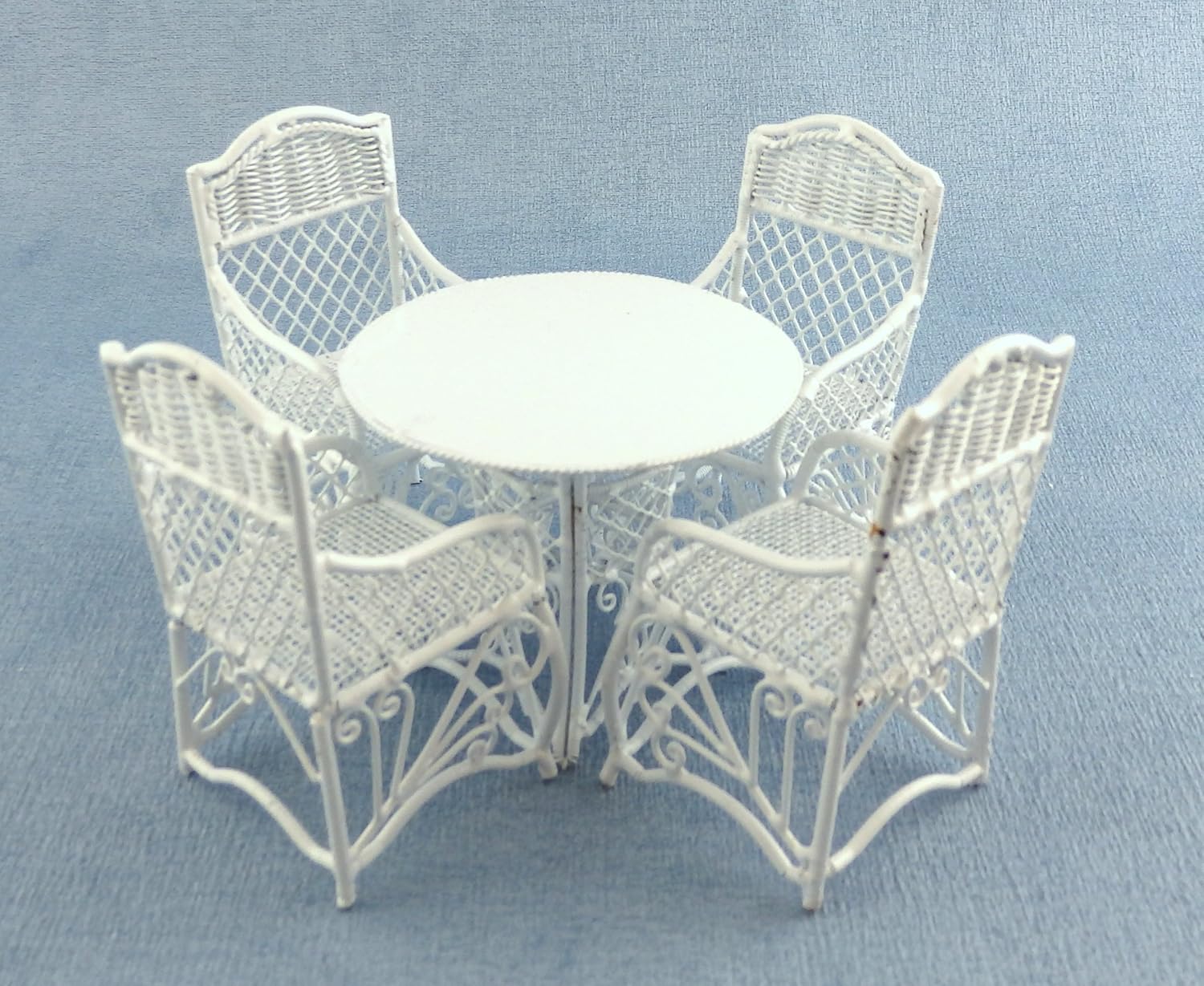 Flash Deals - 60% OFF Town Square Miniatures Dolls House Garden Furniture White Wrought Iron Patio Set Table 4 Chairs