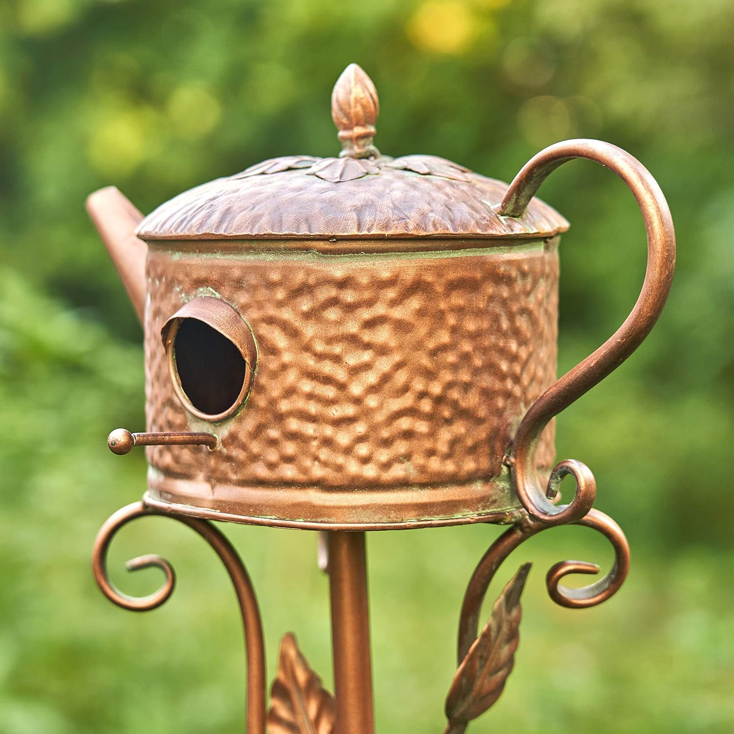 Zaer Ltd. Copper Colored Teapot Birdhouse Garden Stakes (Style 4)