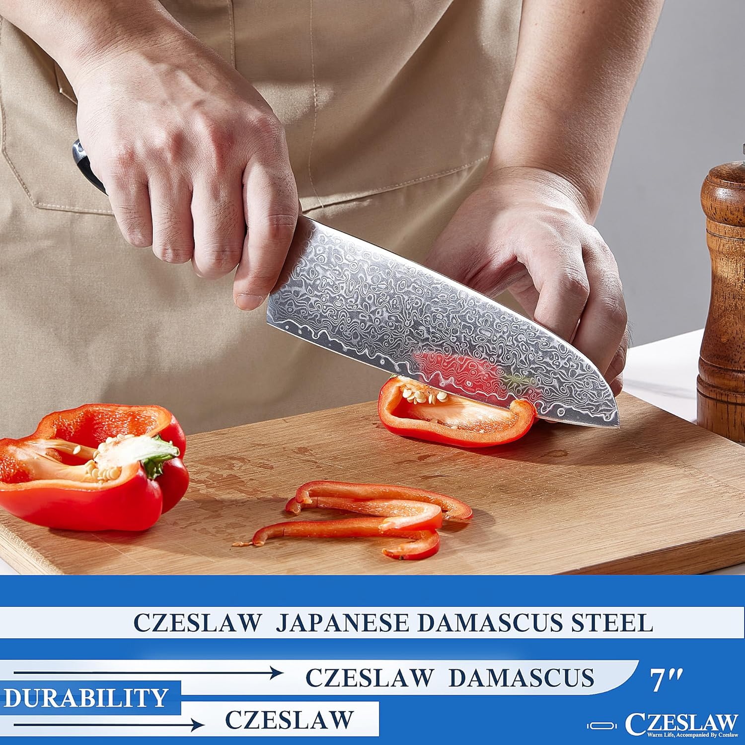 7 Inch Japanese Damascus Santoku Knife & German high carbon steel Santoku Knife 2pcs