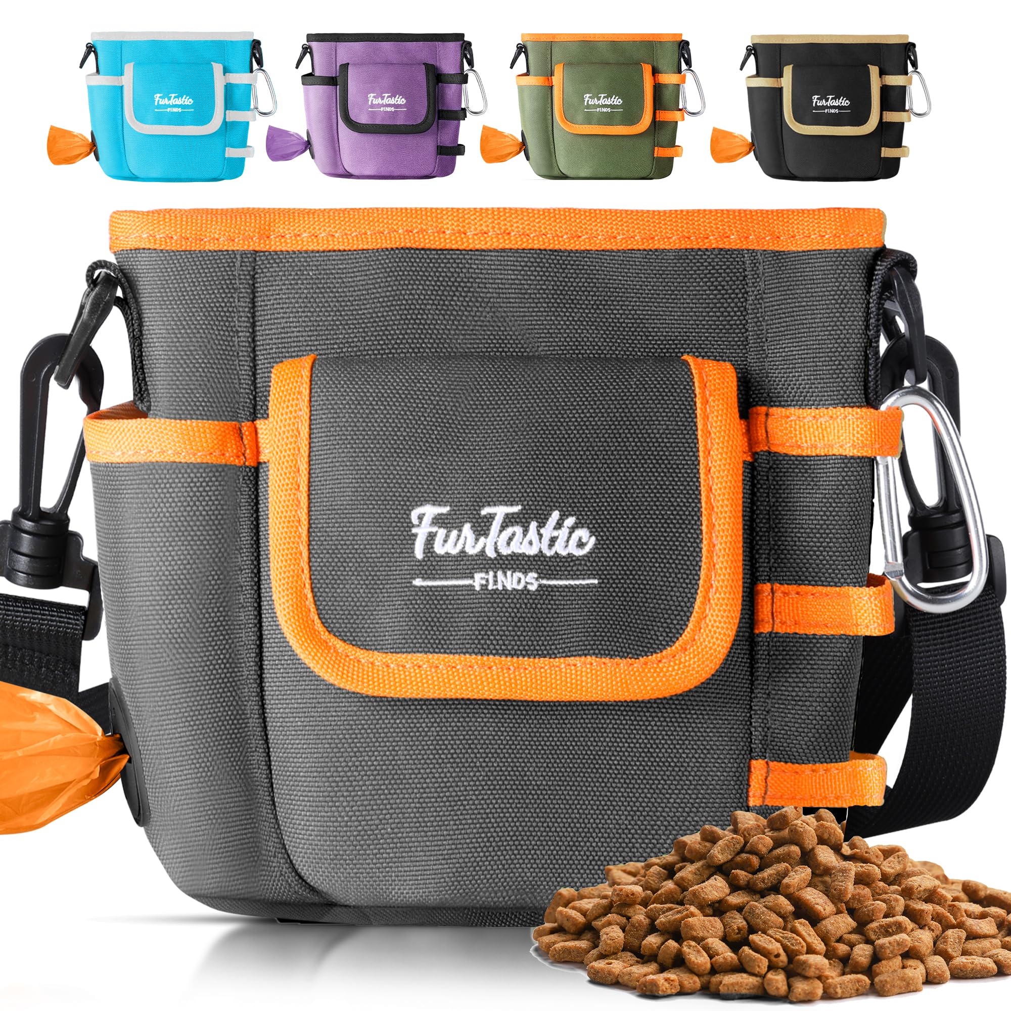 Upgraded Dog Treat Pouch with Quick-Release Magnetic Closure, 3-Way Wear Treat Bags, 900D Waterproof Fabric, 4 Storage Spaces, Treat Pouch for Pet Training Walking (Dark Grey)