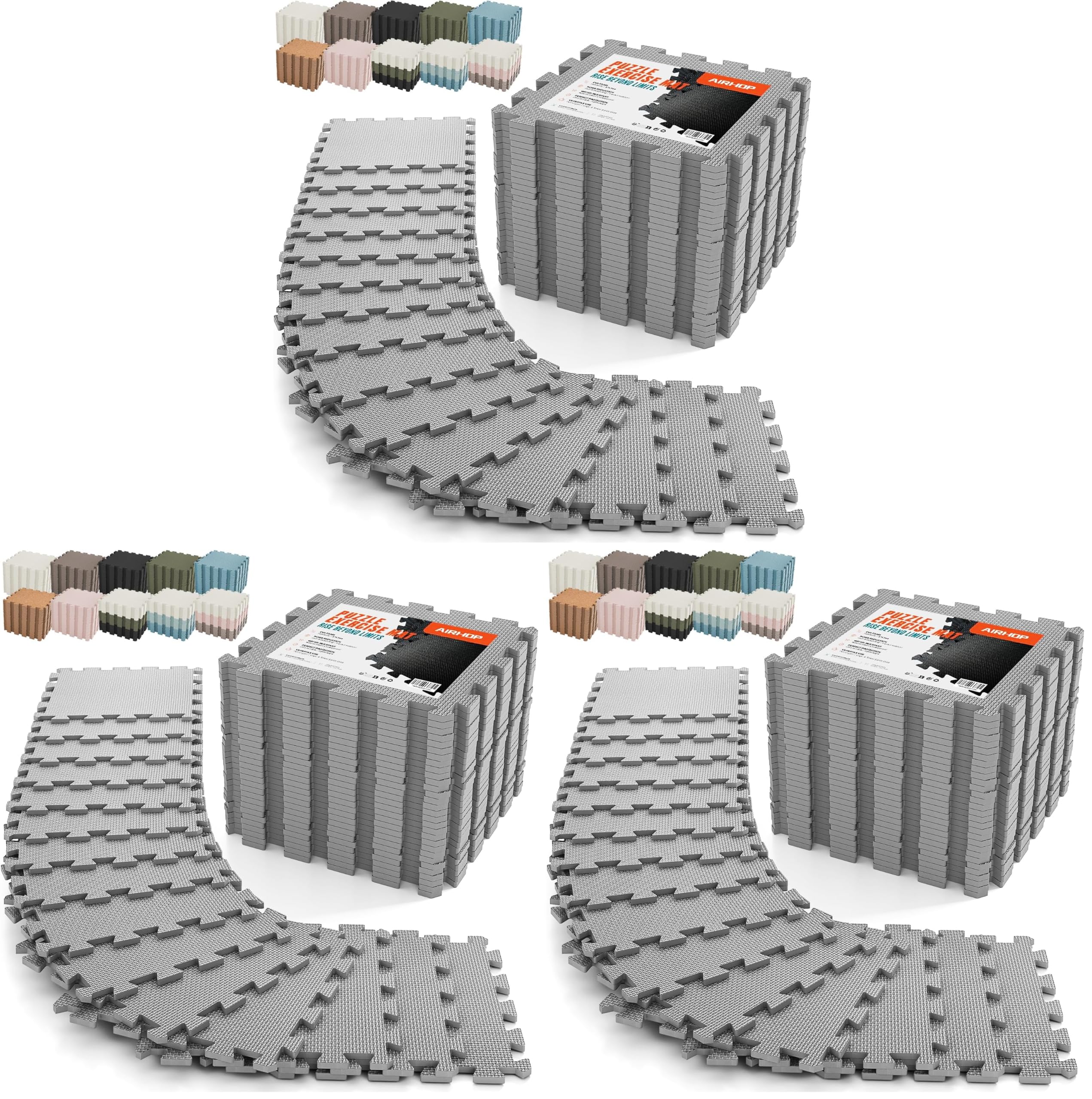AIRHOP 18 PCS Gym Floor Mat, EVA Foam Puzzle Gym Mat, High-Density Interlocking Foam Floor Tiles for Home Gym, Play Workout Garage Kitchen Flooring 12.6"x12.6"x0.4"