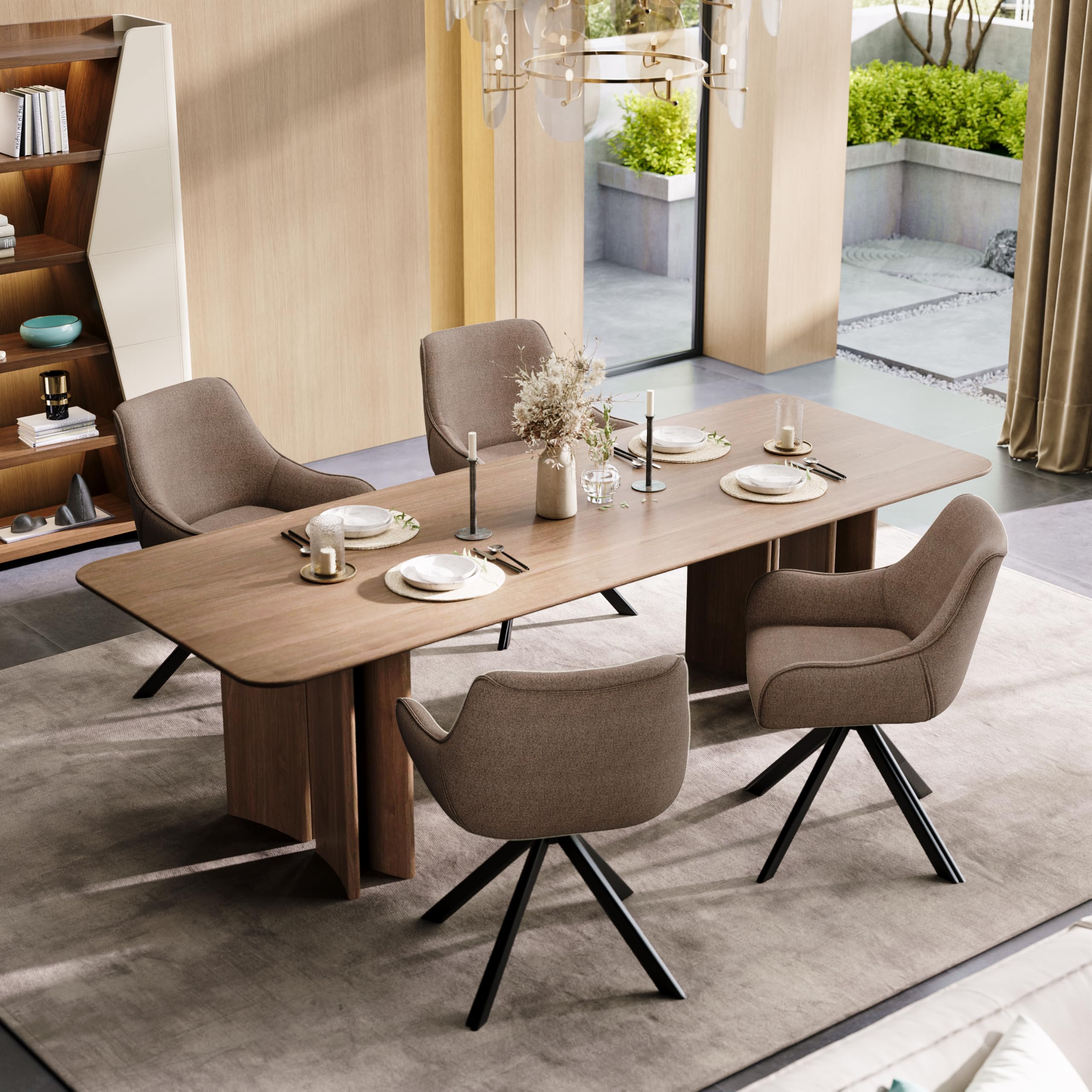 Juego de 4 sillas de comedor giratorias con reposabrazos, giratorias 360°, sillas tapizadas de lino, modernas, giratorias, con estructura de metal y respaldo para comedor, salón, oficina