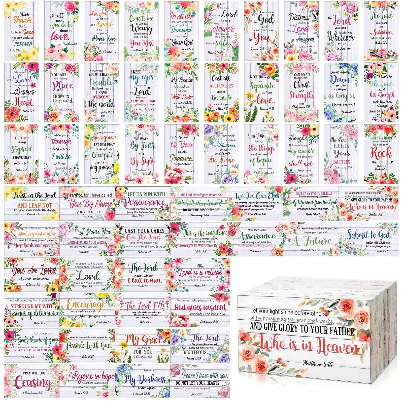 Estune 240 Pcs Bible Verse Cards with Full Scripture Bulk Mini Prayer Cards Women Men with Assorted Motivational Inspirational Gospels Quote Bulk for Friend Religious Christian Gift(Flower Style)