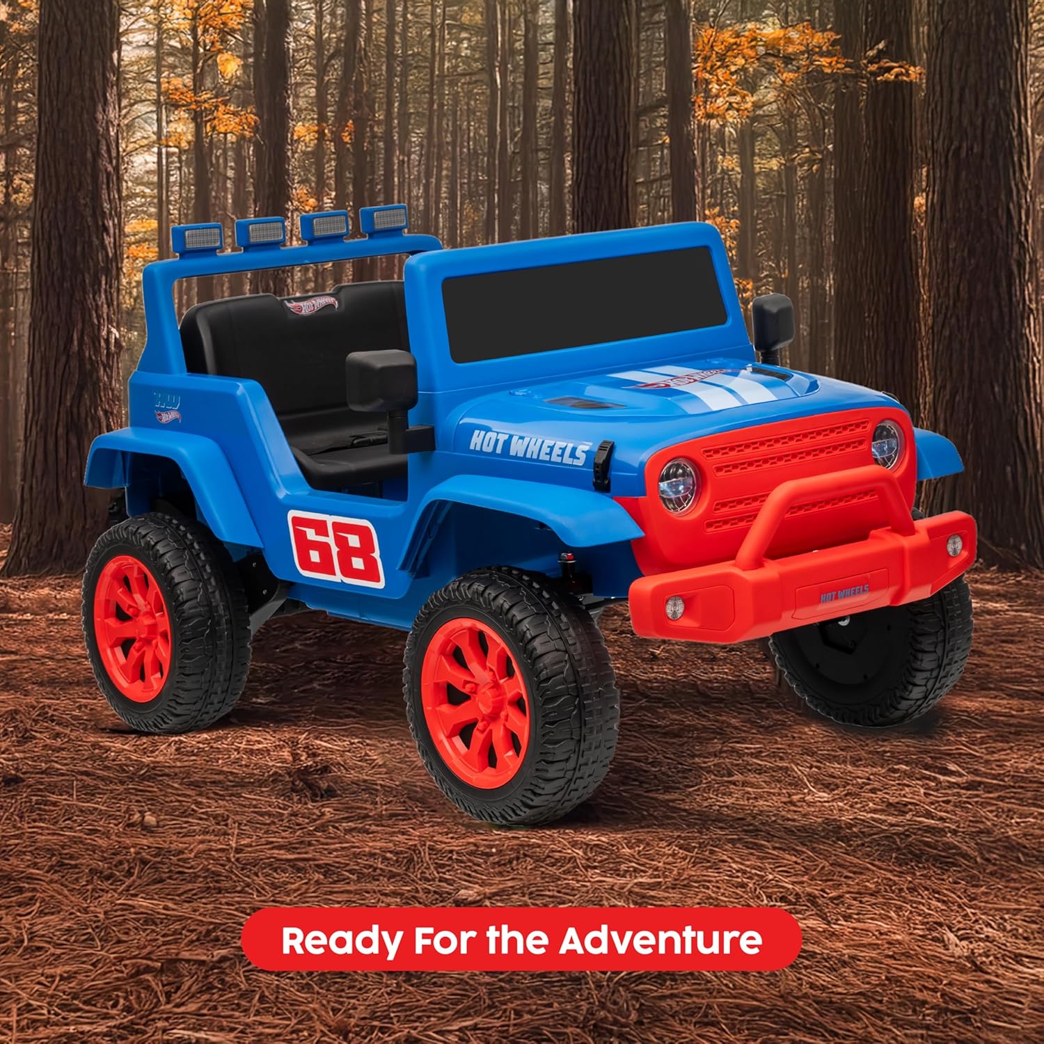 Hot Wheels - 12V Kids Ride On with Rechargeable Battery, LED Headlights, Press-Button Start, Durable Wheels, Forward & Reverse Drive, Contoured Seat