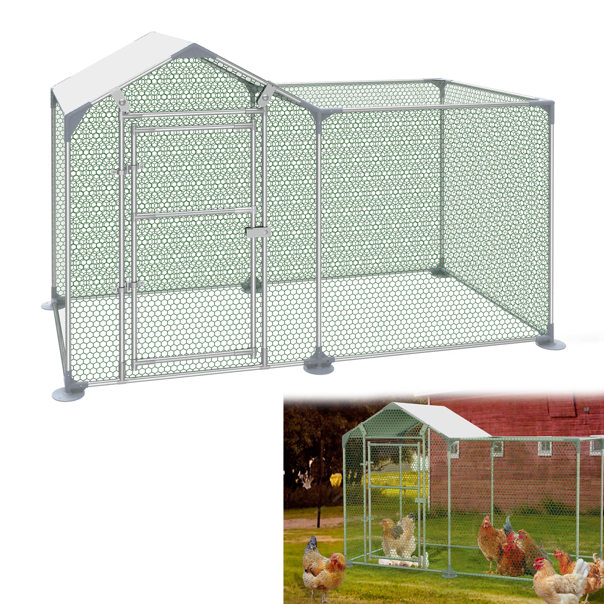 YRHome Gallinero para gallineros, 2 x 1 x 1,5 m, con marco de acero galvanizado con PE