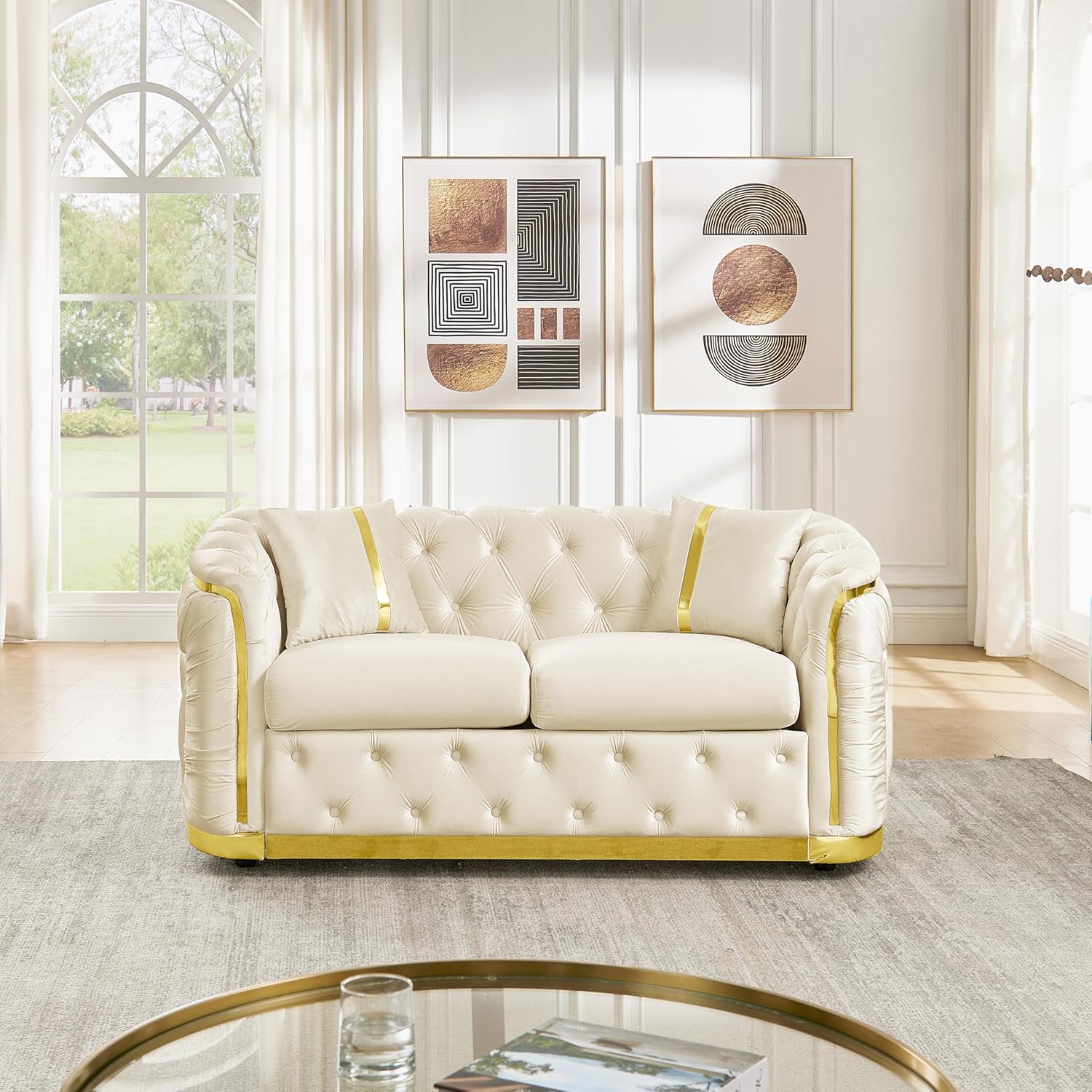 KEIKI 63″ Luxury Oversized Velvet Chesterfield Sofa with 2