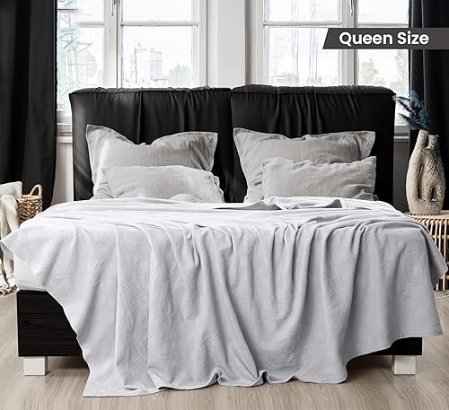 Miniatura 2 de Utopia Bedding Manta plateada 100% algodón (tamaño Queen, 90 x 90 pulgadas), manta térmica ligera, suave y transpirable de 350 GSM, para todas las