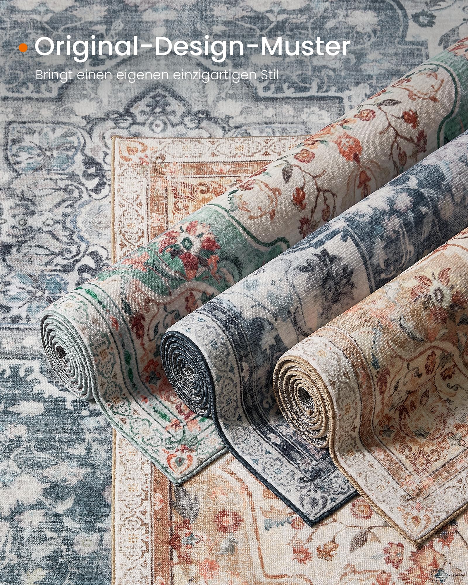 SONGMICS Vintage Teppich, 160 x 230 cm, Wohnzimmerteppich, Schlafzimmerteppich, Waschbarerteppich, Rutschfester Teppich, für Küche, Flur, Esszimmer, Taubengrau TAR033G01