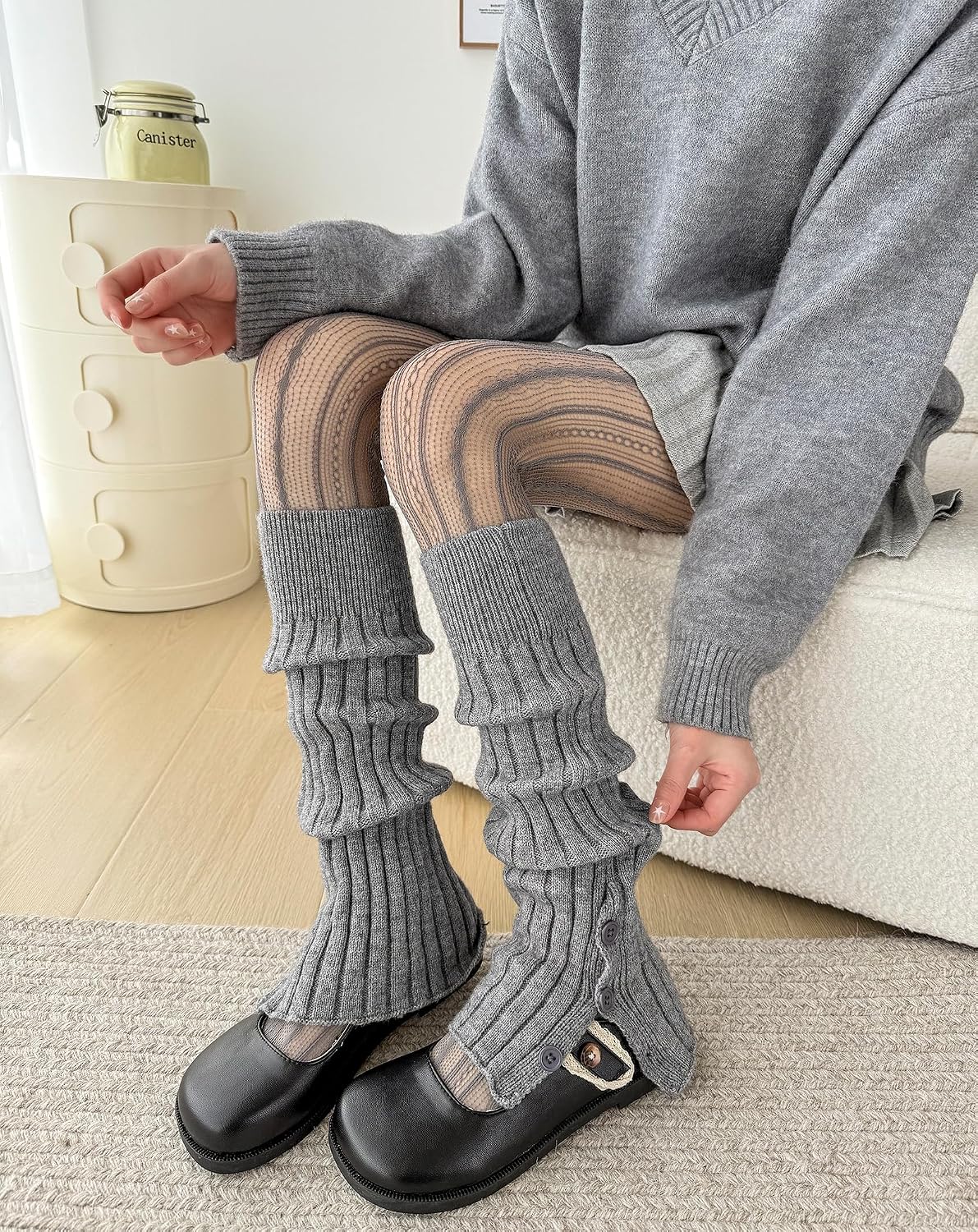 Yawlsow Knit Leg Warmers for Women Girls, Button Thick Fluffy Winter Long Socks JK Y2k 80s Ribbed Dance ballet Party Skating image 3