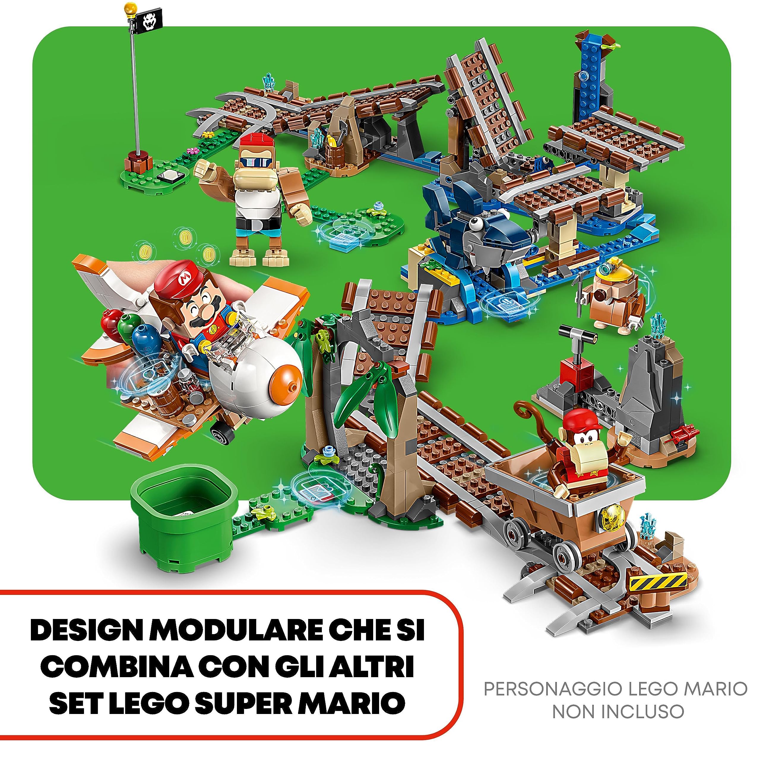 LEGO Super Mario Pack di Espansione Corsa nella Miniera di Diddy Kong con Aereo Giocattolo e 4 Personaggi, Giochi per Bambini e Bambine per Costruire un Livello del Videogioco, Idea Regalo 71425