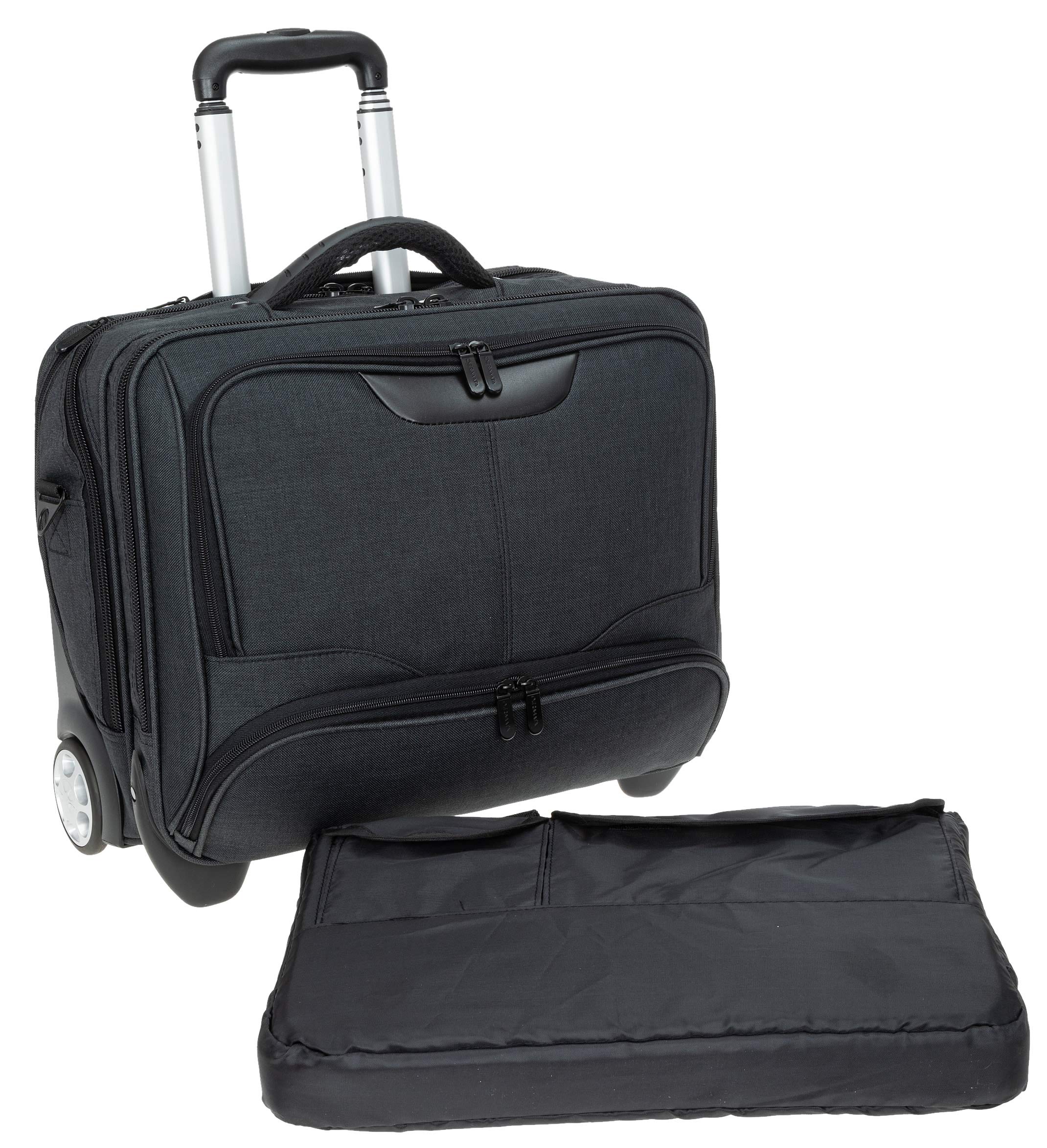 Trolley Pilotentrolly mit Notebook - Polstertasche Trolly 17 Zoll + Ledermäppchen (ANTHRAZIT Two Tone)