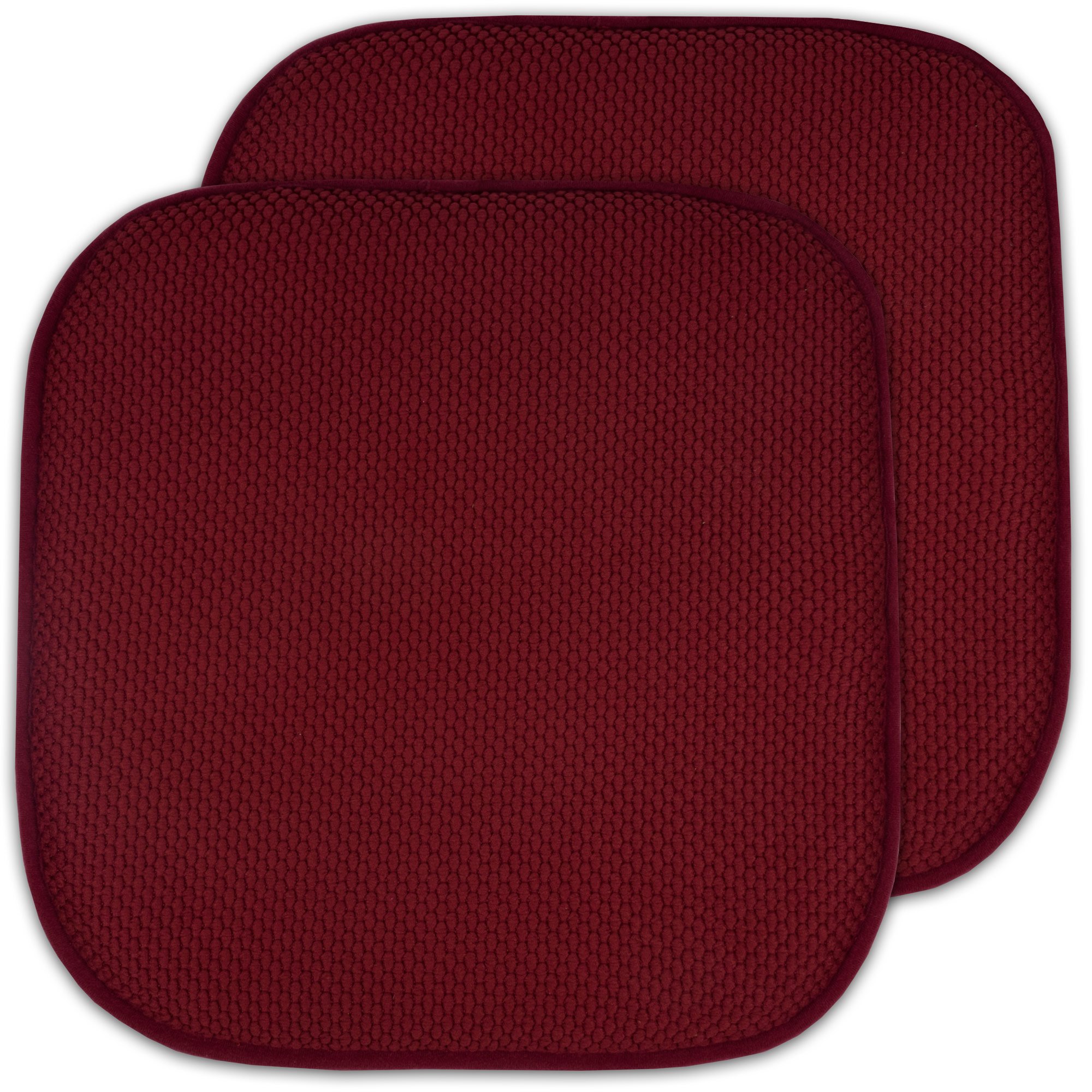 Sweet Home Collection Chair Cushion Memory Foam Pads Honeycomb Pattern Slip Non Skid Rubber Back Rounded Square 16" X 16" Seat Cover, Wine Burgundy - 2 Pack