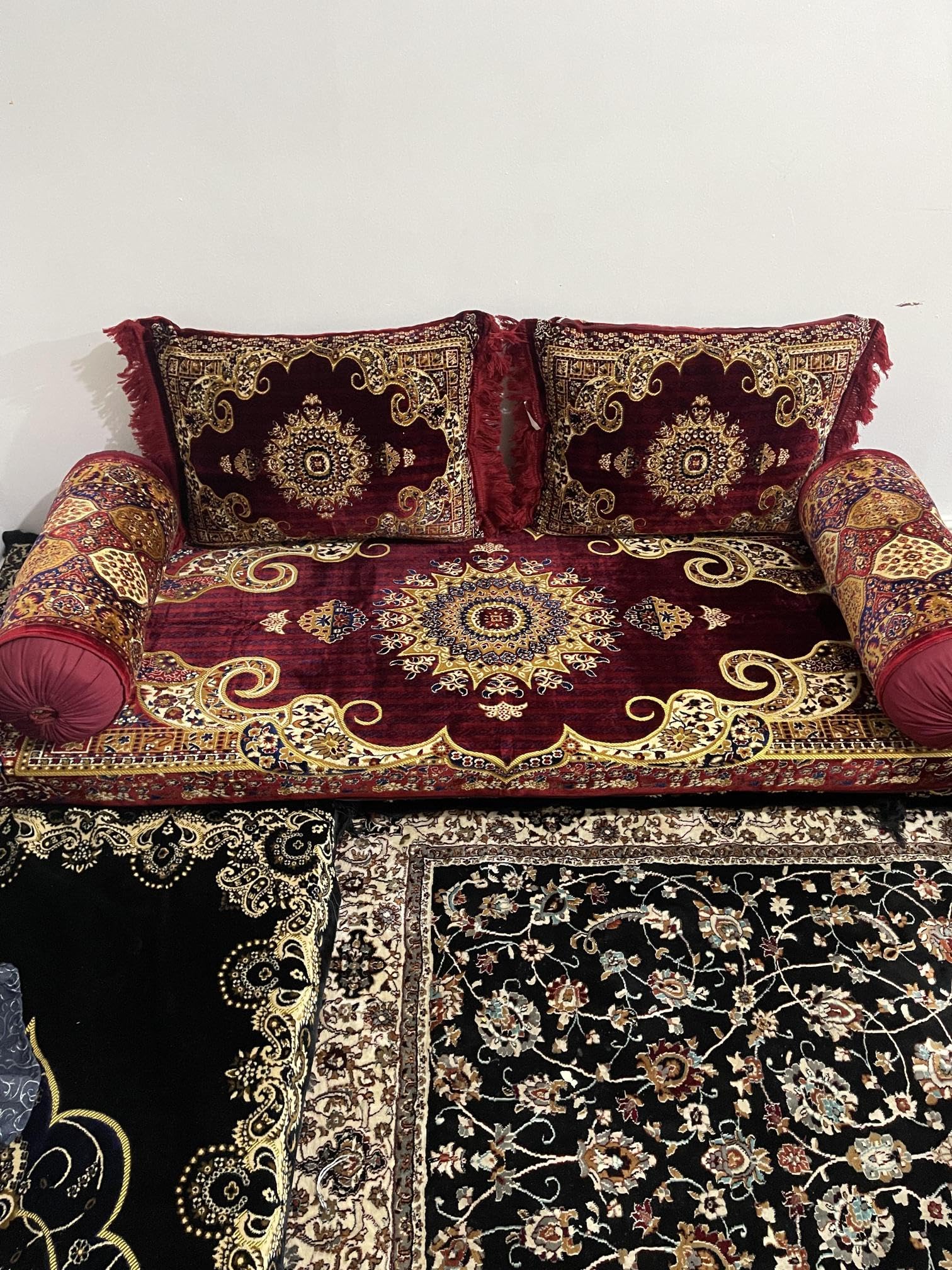 Luxury Product Arabic/Turkish/Afghani Floor Seating Sofa Couch,Floor Cushions,Arab Majlis sofa (Red2)