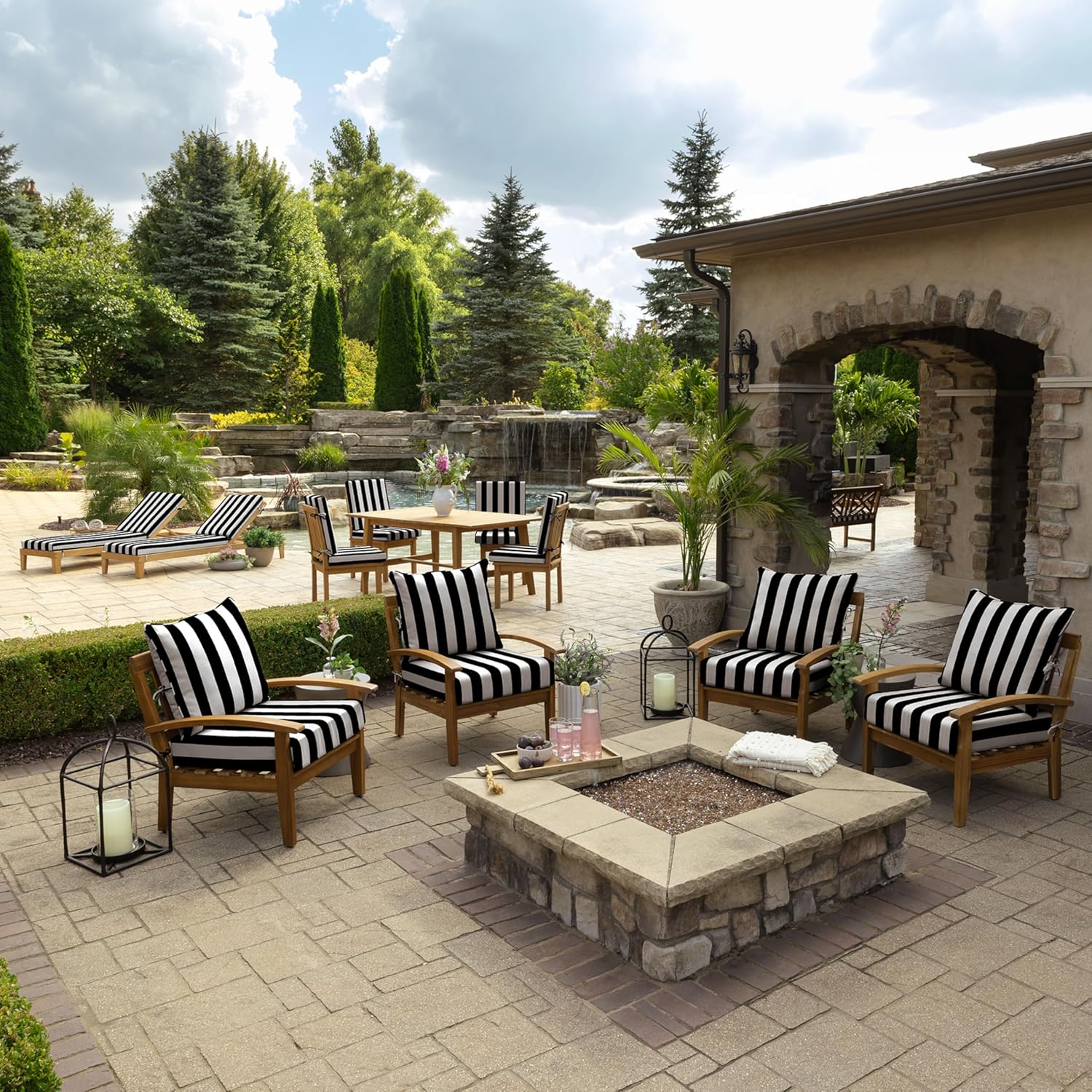Arden Foam Outdoor Deep Seat Cushion Set, 24 x 24, Made with ProFoam, Rain-Proof, Fade Resistant, Black Cabana Stripe