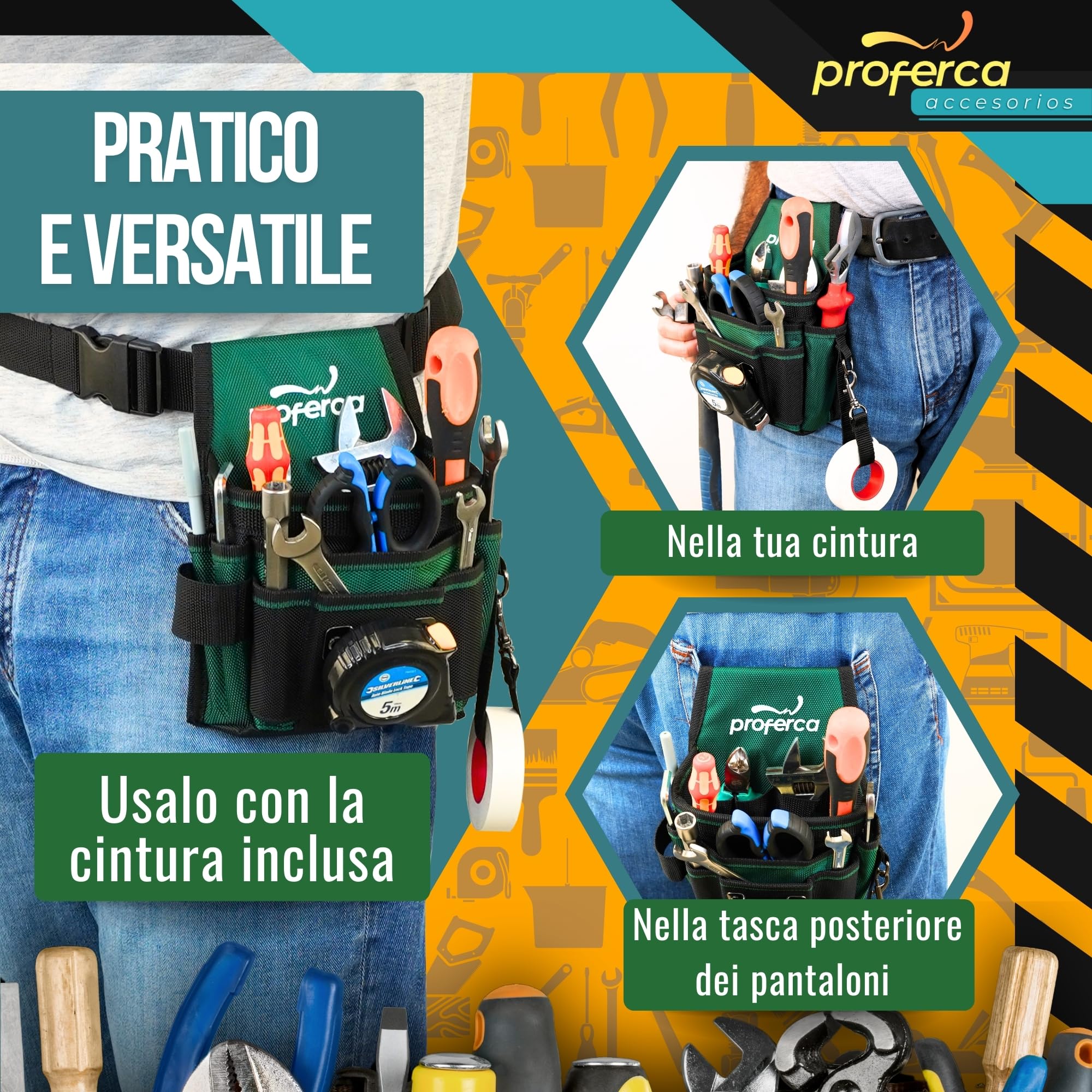Cintura Porta Attrezzi da Lavoro | Marsupio Porta Atrezzi Elettricista con Tasche Multiple e Cuciture Rinforzate | borsa elettricista professionale