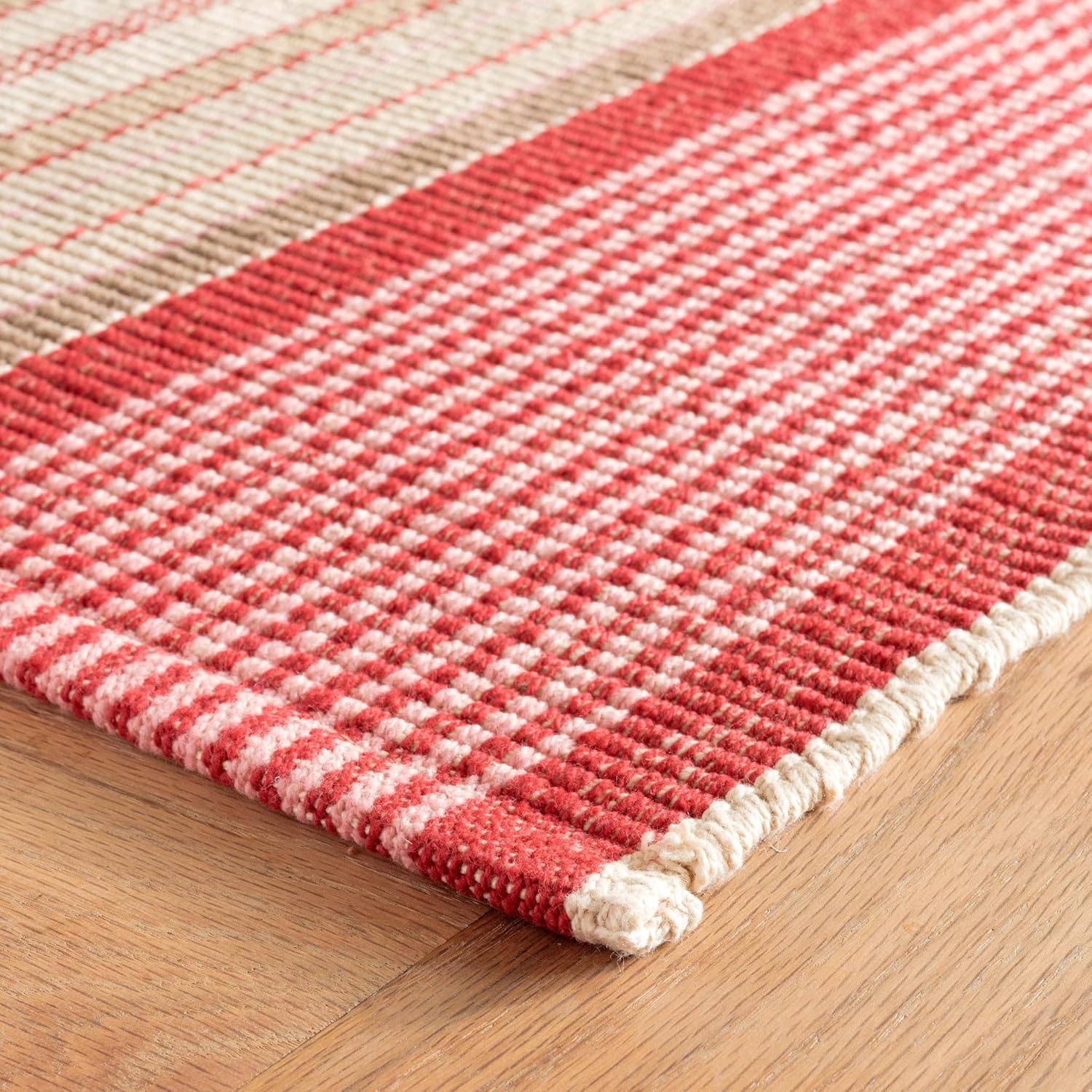Dash & Albert Framboise Handwoven Cotton Rug, 2 X 3 Feet, Red Stripe Pattern