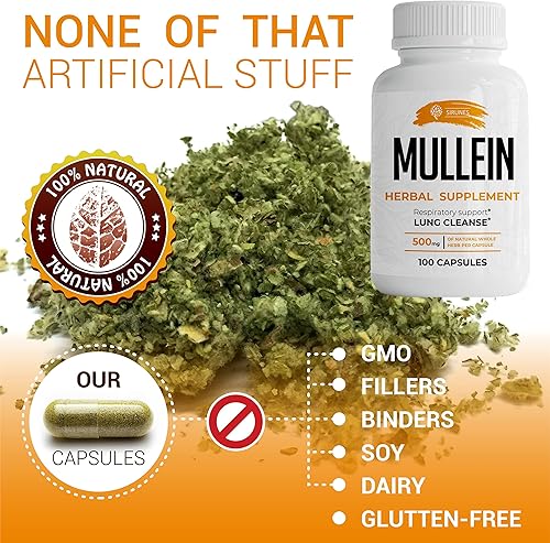 Miniatura 4 de Cápsulas de hoja de gordolobo - Suplemento Verbascum Thapsus - Promueve el bienestar pulmonar, respiratorio y digestivo - Apoyo natural para el sueño