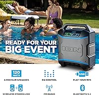 Vista 2 de ION Block Rocker - Altavoz portátil Bluetooth para fiestas al aire libre con micrófono de karaoke, batería, 4 altavoces, radio, puerto USB